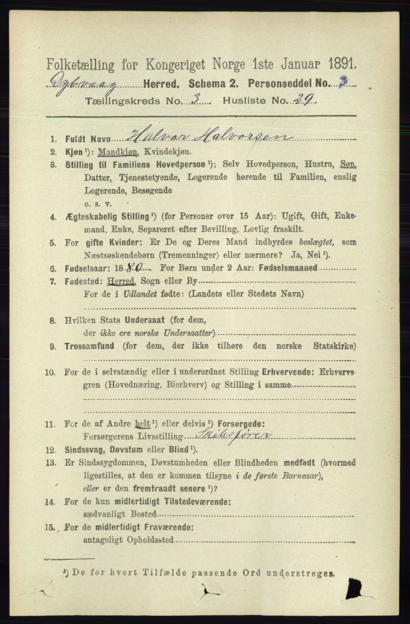 RA, 1891 census for 0915 Dypvåg, 1891, p. 959