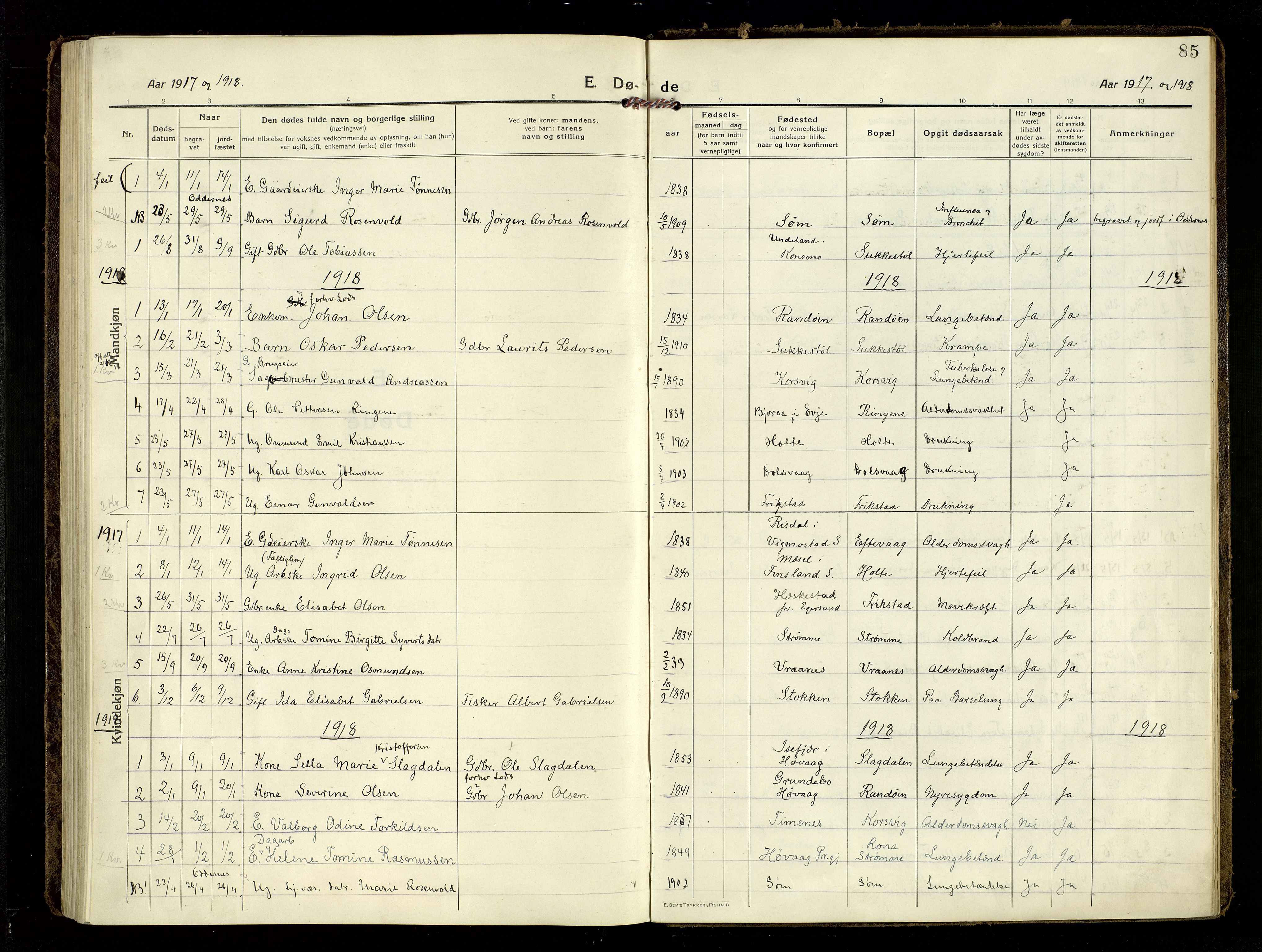Oddernes sokneprestkontor, SAK/1111-0033/F/Fa/Fab/L0004: Parish register (official) no. A 4, 1916-1935, p. 85