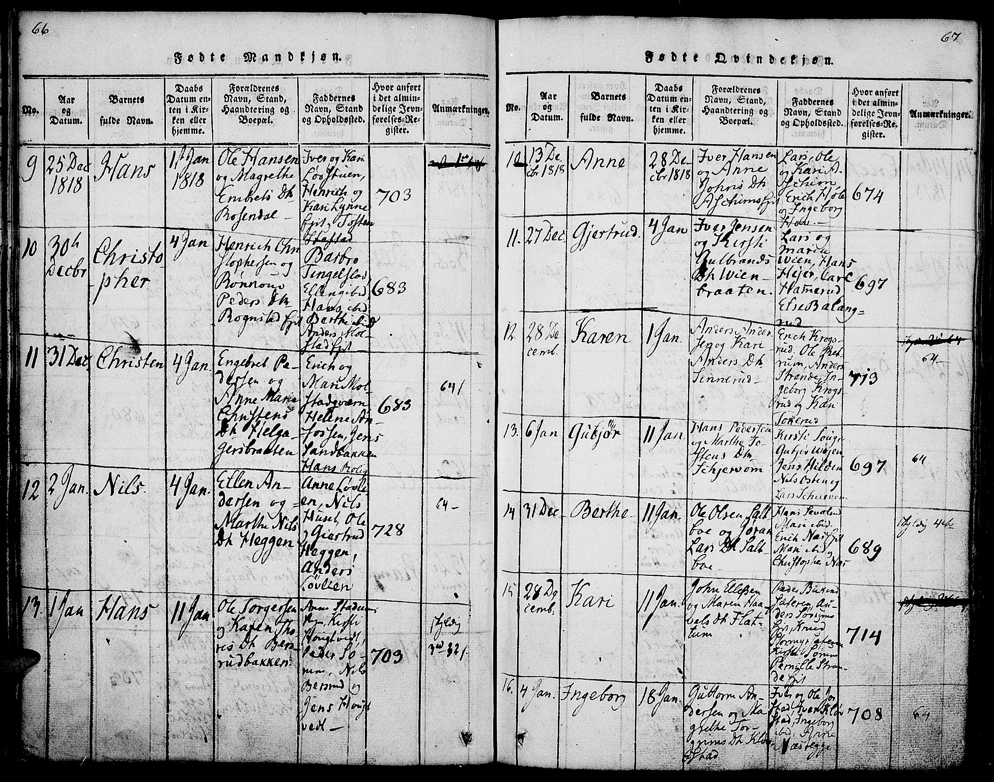 Gran prestekontor, SAH/PREST-112/H/Ha/Haa/L0009: Parish register (official) no. 9, 1815-1824, p. 66-67