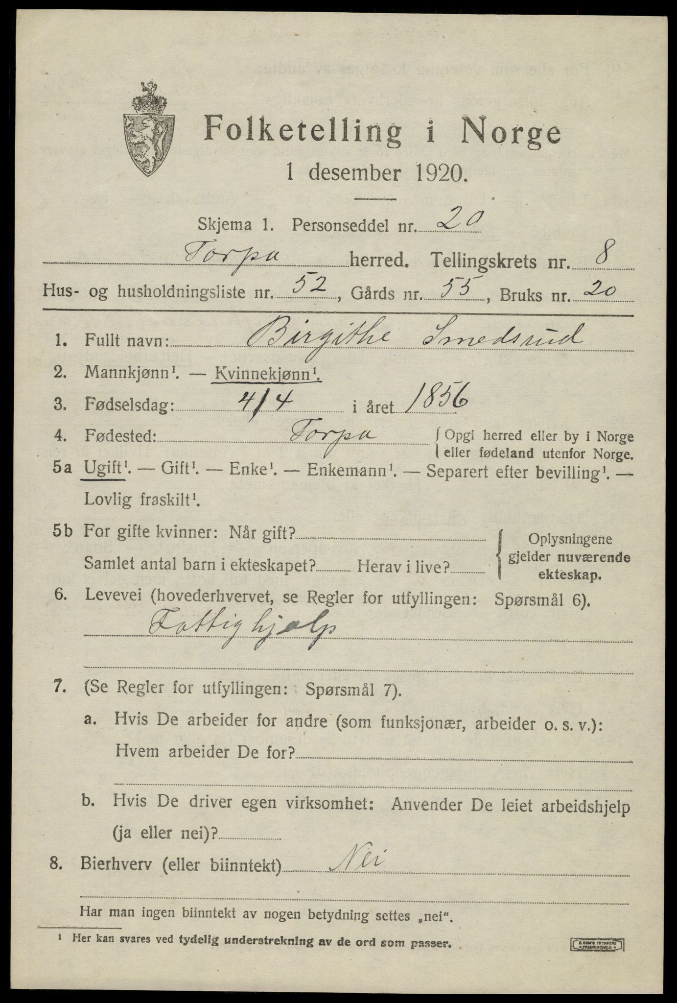 SAH, 1920 census for Torpa, 1920, p. 5221