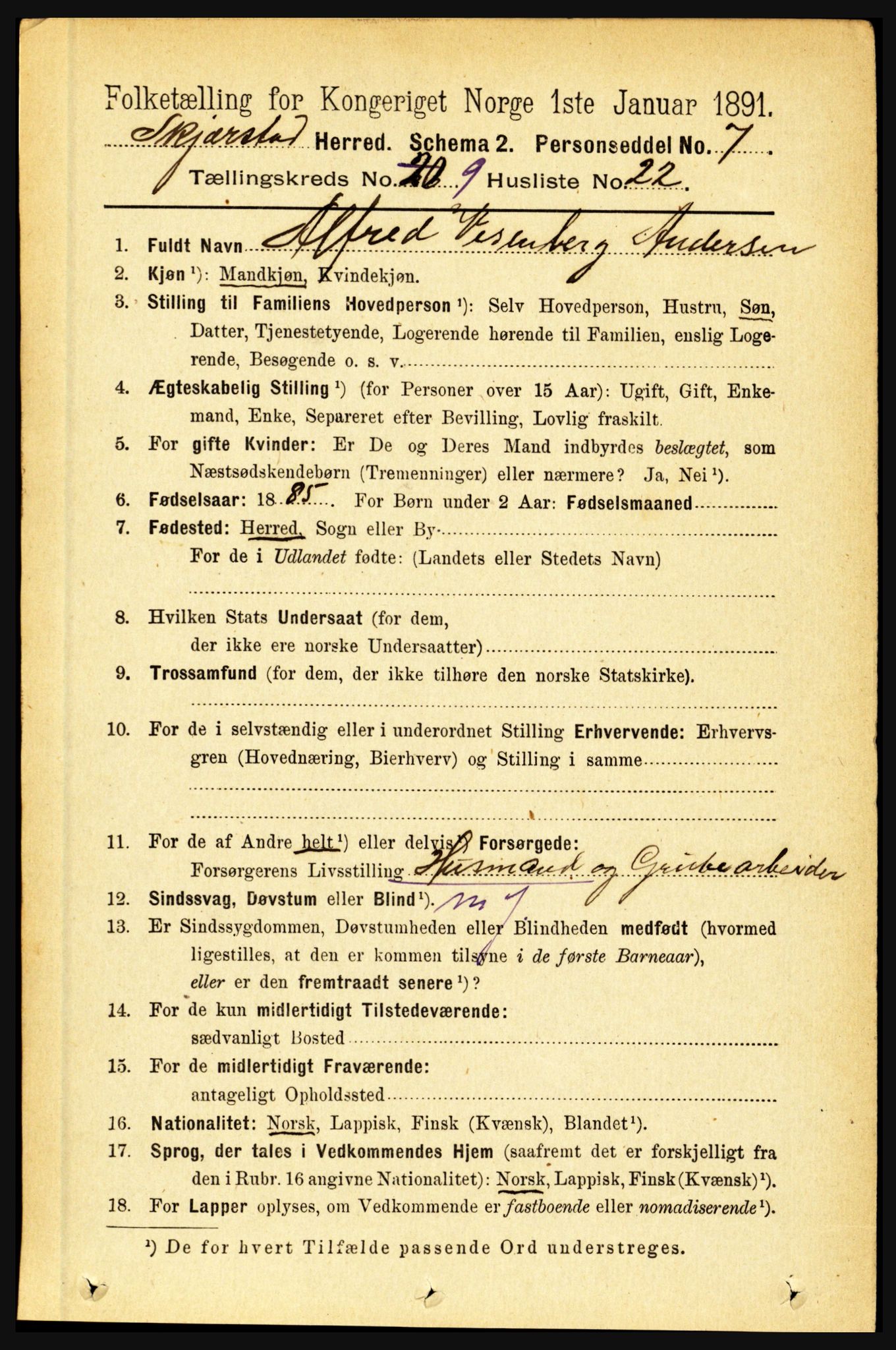 RA, 1891 census for 1842 Skjerstad, 1891, p. 3452