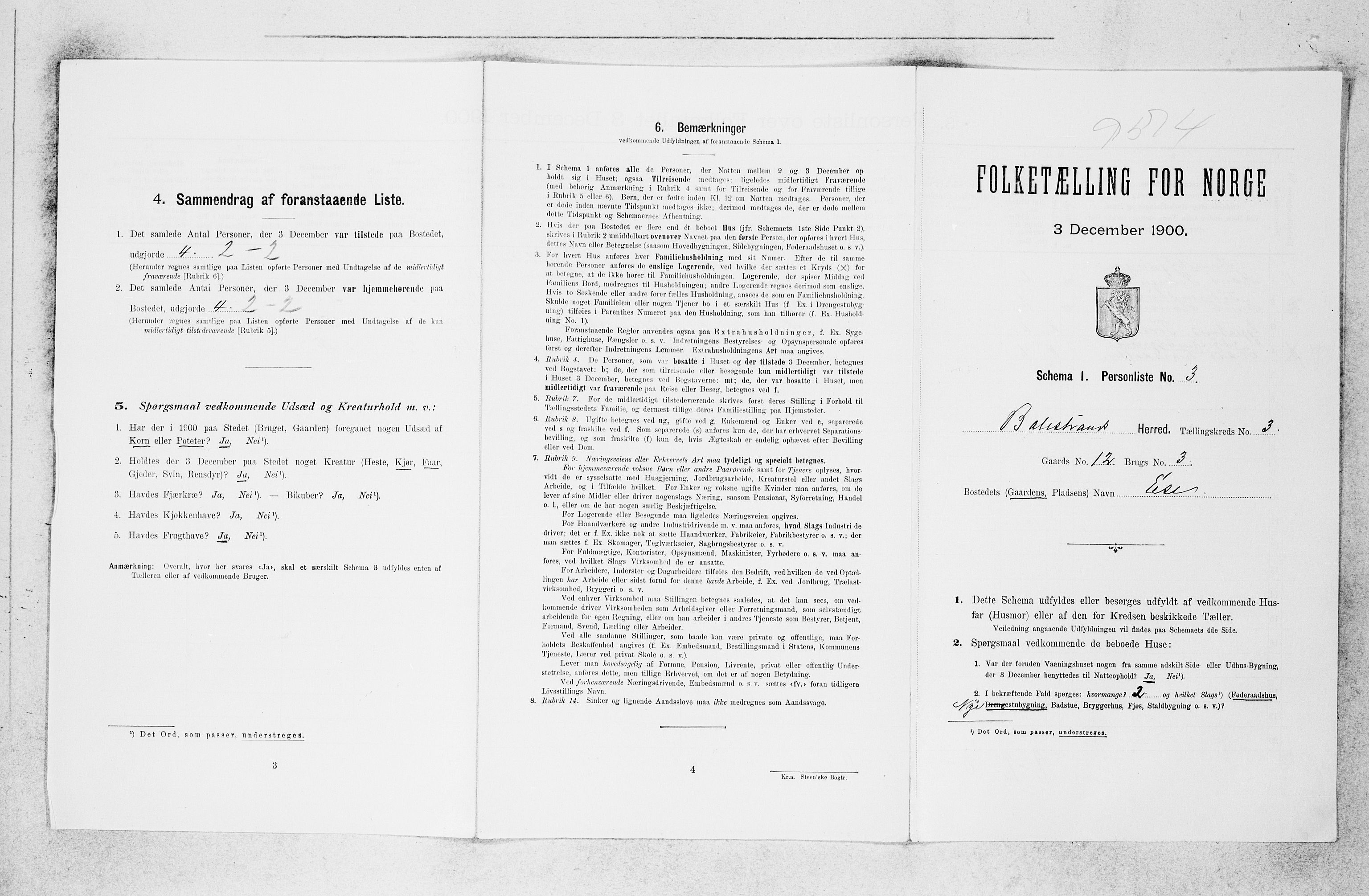 SAB, 1900 census for Balestrand, 1900, p. 223