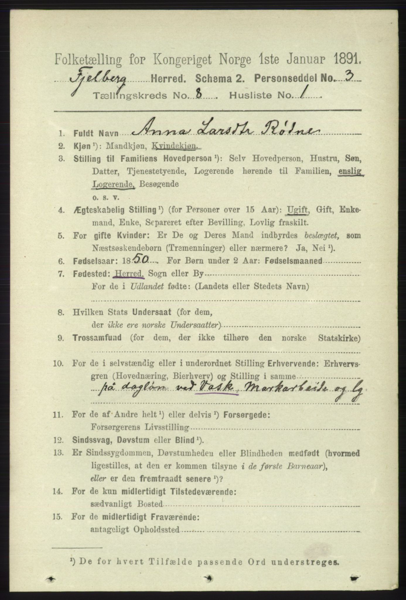 RA, 1891 census for 1213 Fjelberg, 1891, p. 2958