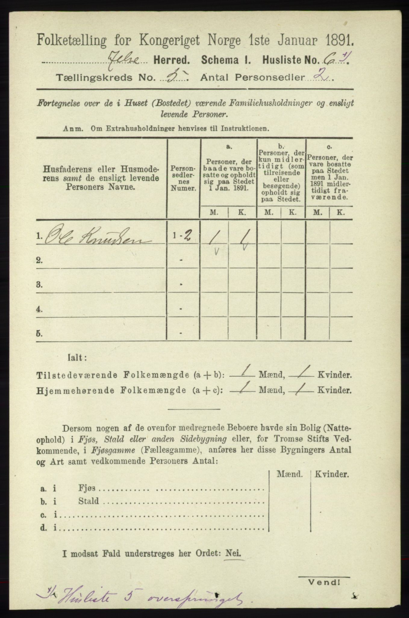 RA, 1891 census for 1138 Jelsa, 1891, p. 1047