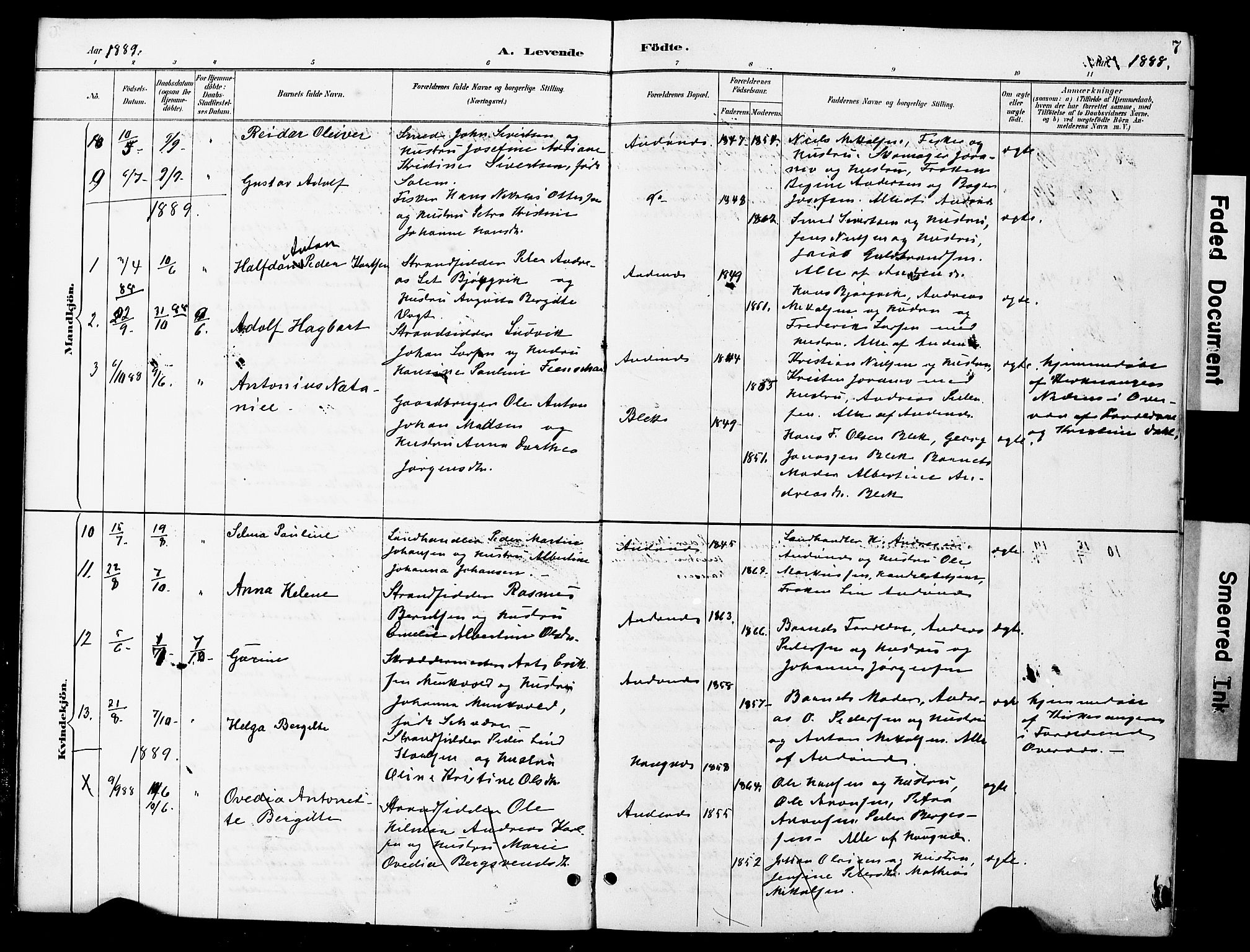 Ministerialprotokoller, klokkerbøker og fødselsregistre - Nordland, AV/SAT-A-1459/899/L1448: Parish register (copy) no. 899C03, 1887-1902, p. 7