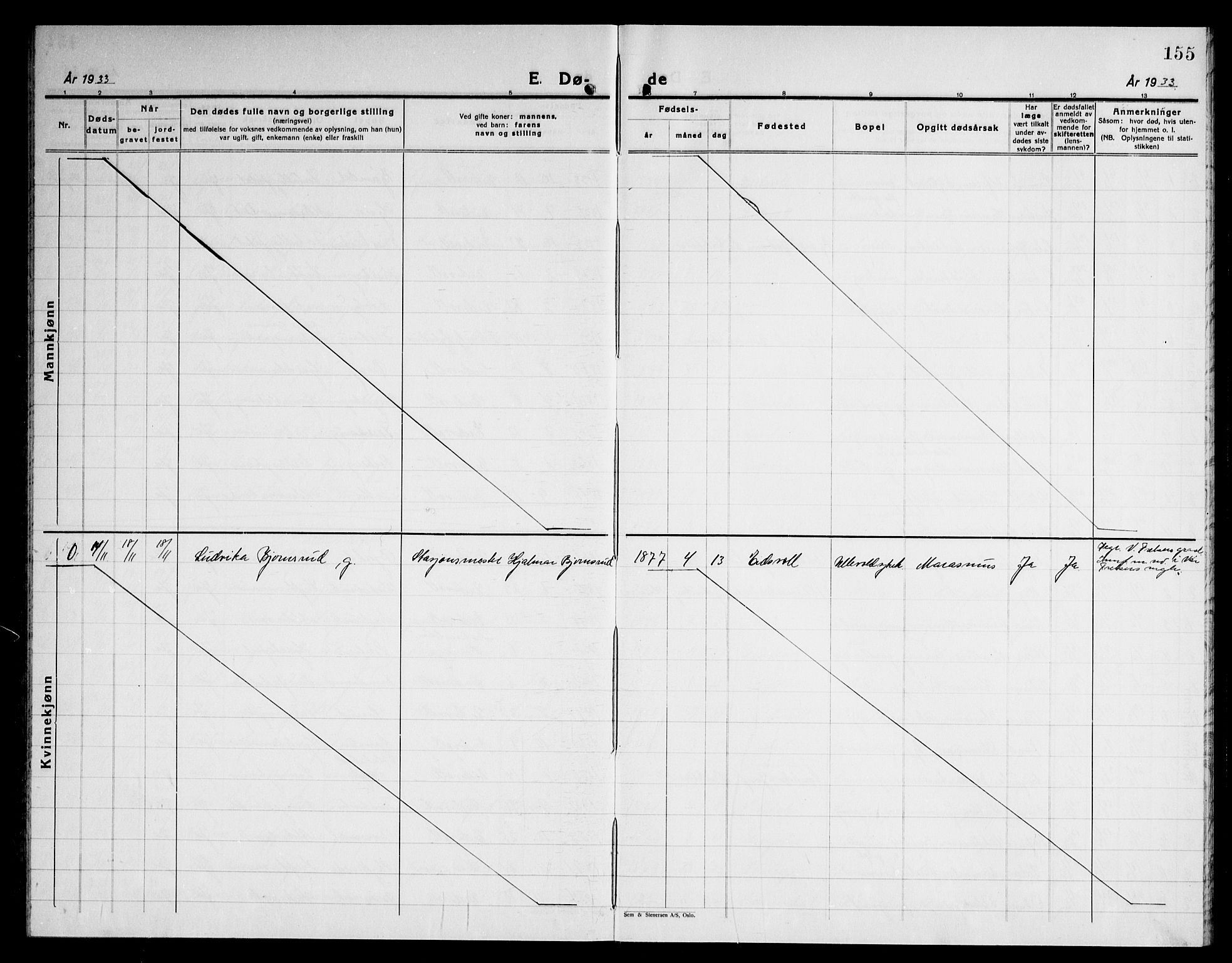 Eidsvoll prestekontor Kirkebøker, AV/SAO-A-10888/G/Ga/L0012: Parish register (copy) no. I 12, 1928-1946, p. 155