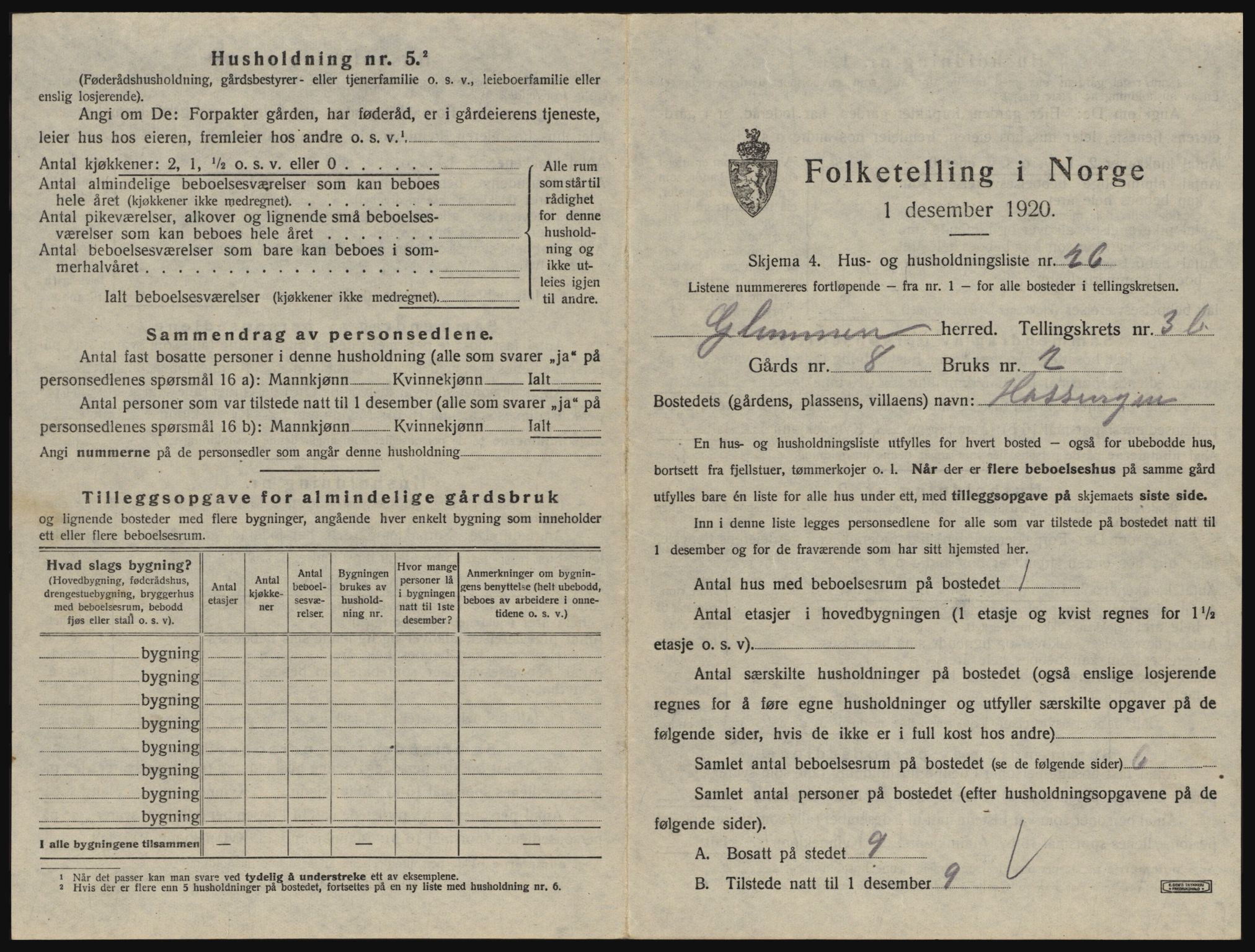 SAO, 1920 census for Glemmen, 1920, p. 1079