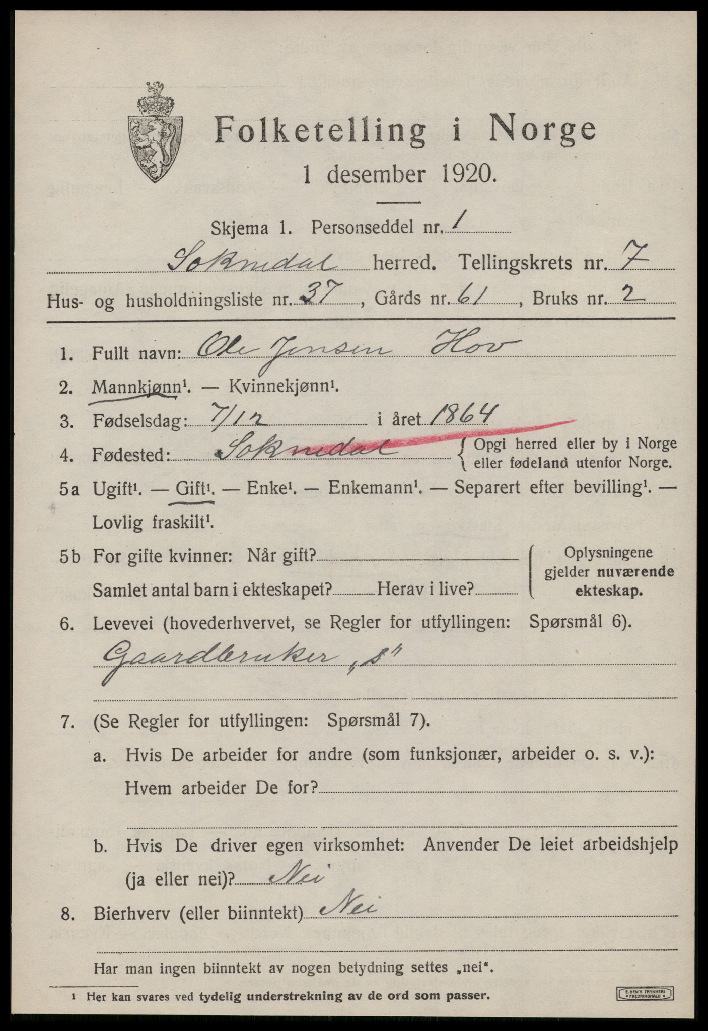 SAT, 1920 census for Soknedal, 1920, p. 3830