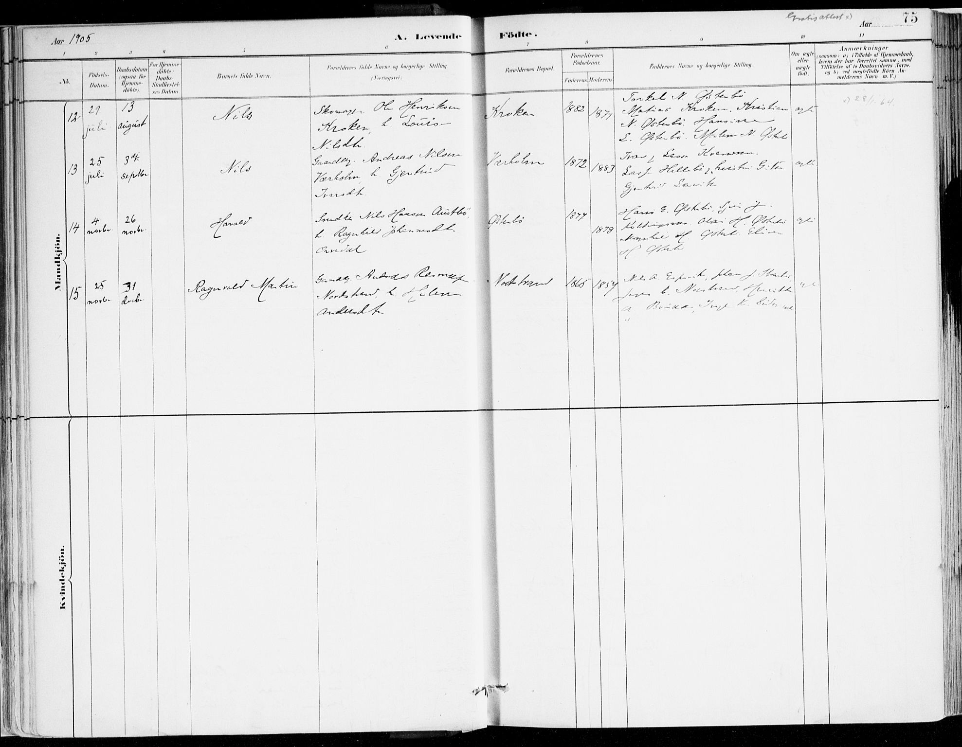 Lavik sokneprestembete, AV/SAB-A-80901: Parish register (official) no. B 1, 1882-1908, p. 75