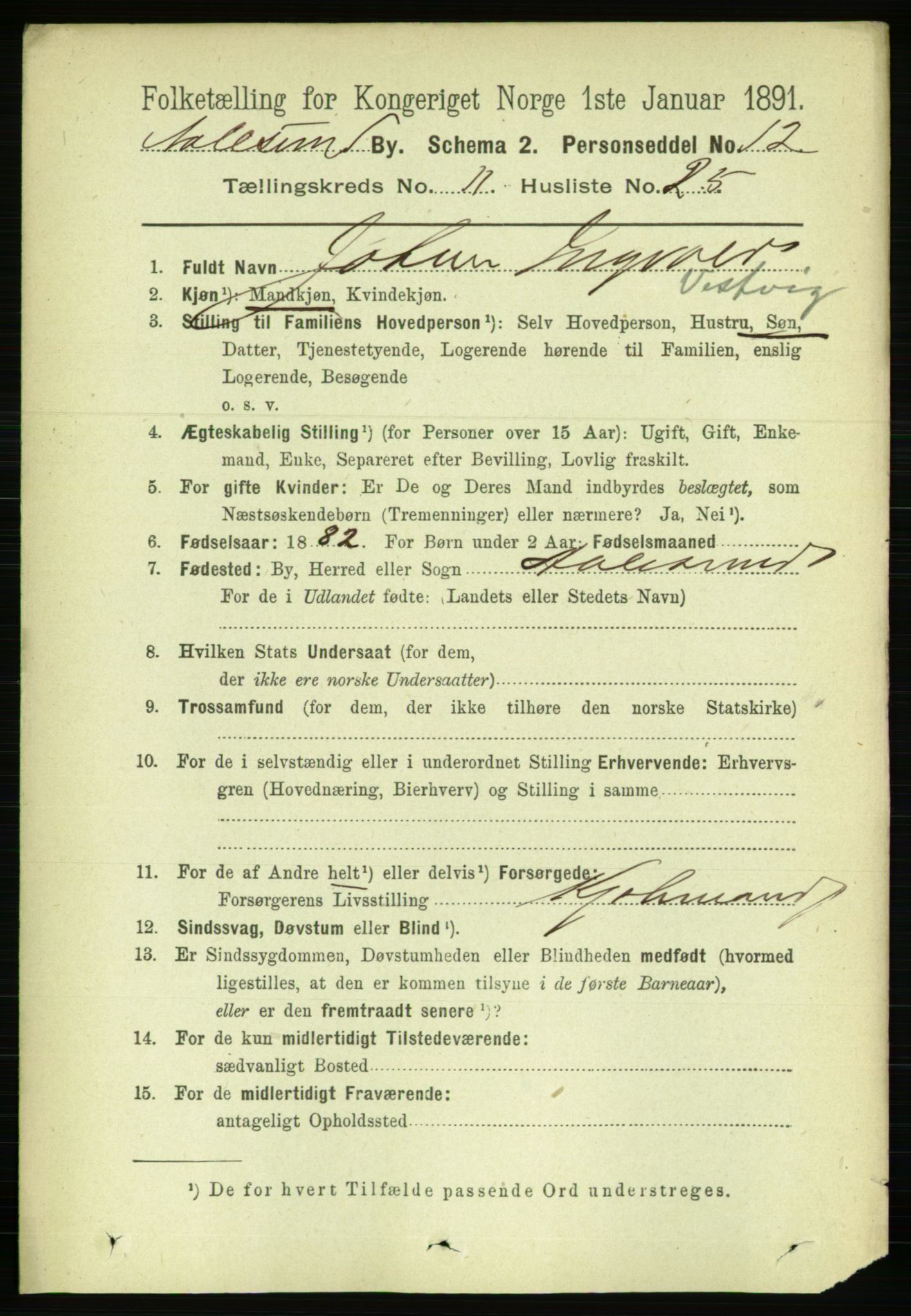 RA, 1891 census for 1501 Ålesund, 1891, p. 7411