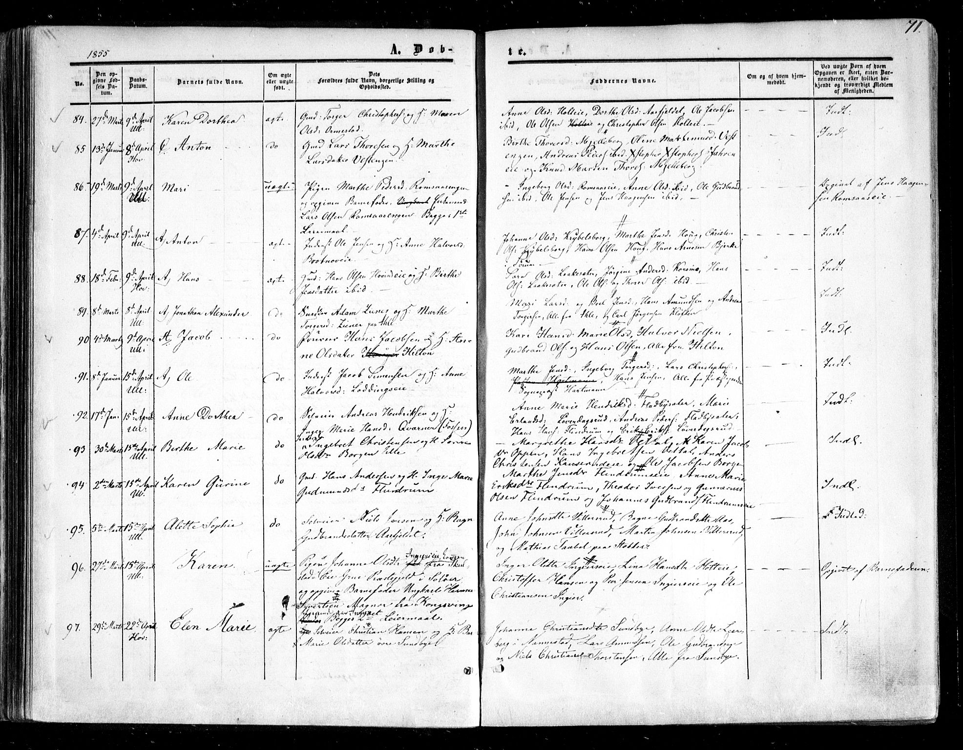 Ullensaker prestekontor Kirkebøker, SAO/A-10236a/F/Fa/L0015.a: Parish register (official) no. I 15A, 1851-1862, p. 71