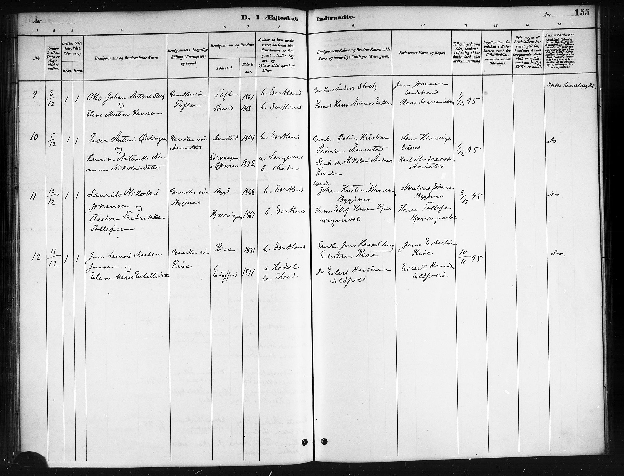 Ministerialprotokoller, klokkerbøker og fødselsregistre - Nordland, AV/SAT-A-1459/895/L1382: Parish register (copy) no. 895C04, 1885-1896, p. 155