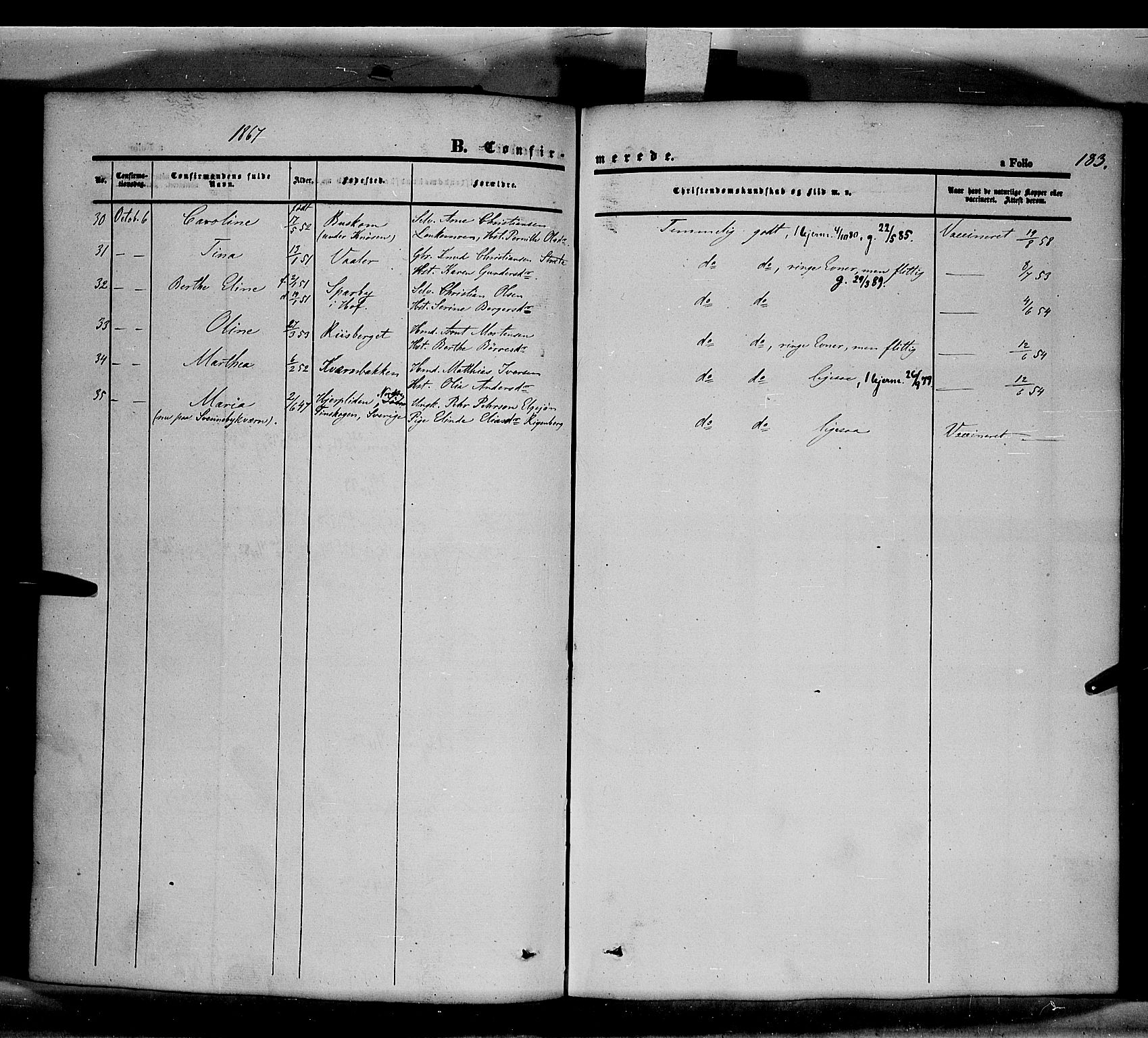 Våler prestekontor, Hedmark, SAH/PREST-040/H/Ha/Haa/L0001: Parish register (official) no. 1, 1849-1878, p. 183