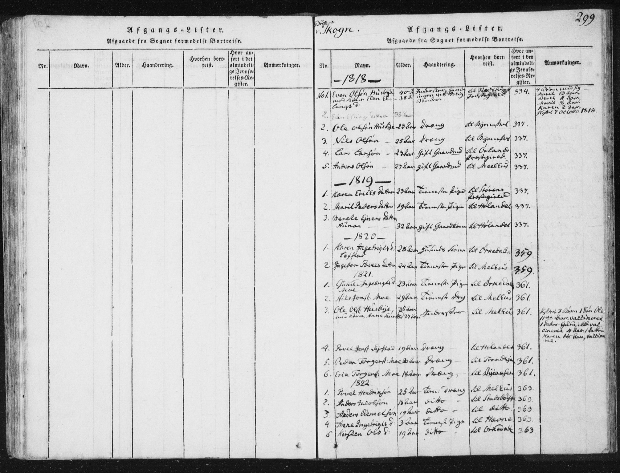 Ministerialprotokoller, klokkerbøker og fødselsregistre - Sør-Trøndelag, SAT/A-1456/665/L0770: Parish register (official) no. 665A05, 1817-1829, p. 299