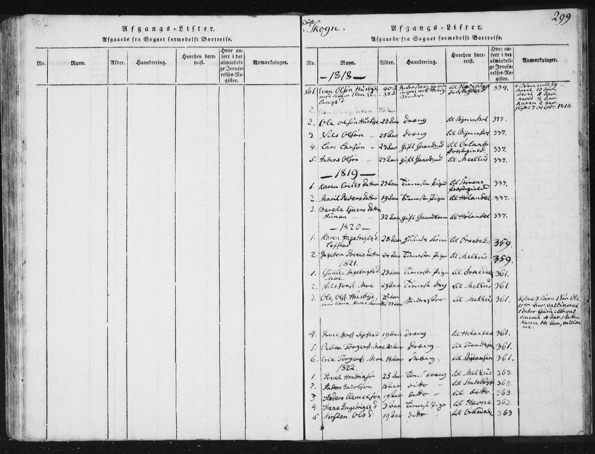 Ministerialprotokoller, klokkerbøker og fødselsregistre - Sør-Trøndelag, AV/SAT-A-1456/665/L0770: Parish register (official) no. 665A05, 1817-1829, p. 299