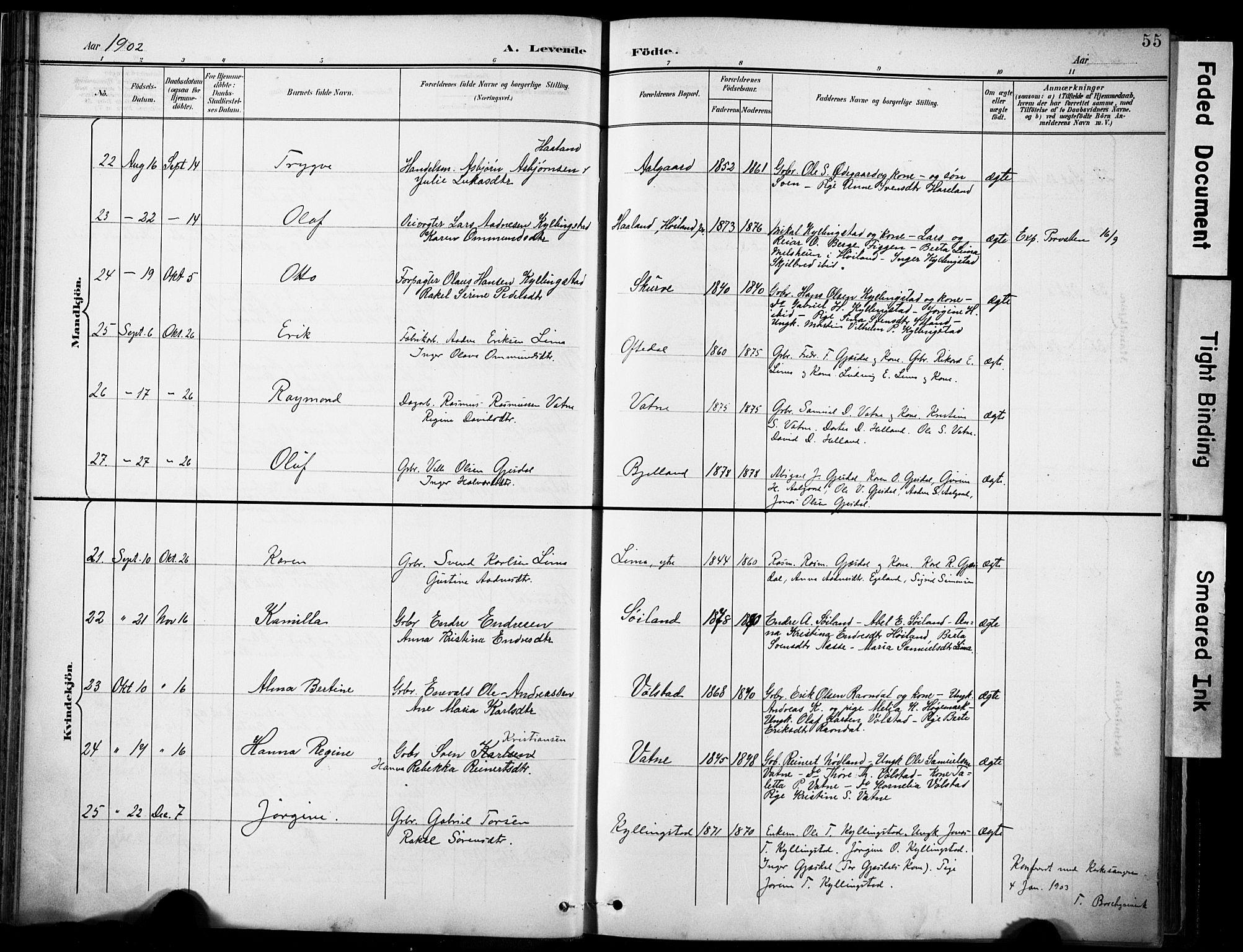 Lye sokneprestkontor, SAST/A-101794/001/30BA/L0012: Parish register (official) no. A 11, 1896-1909, p. 55