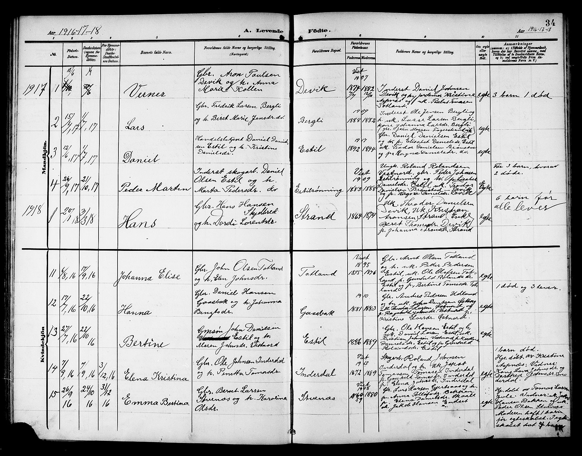 Ministerialprotokoller, klokkerbøker og fødselsregistre - Nord-Trøndelag, SAT/A-1458/757/L0506: Parish register (copy) no. 757C01, 1904-1922, p. 34