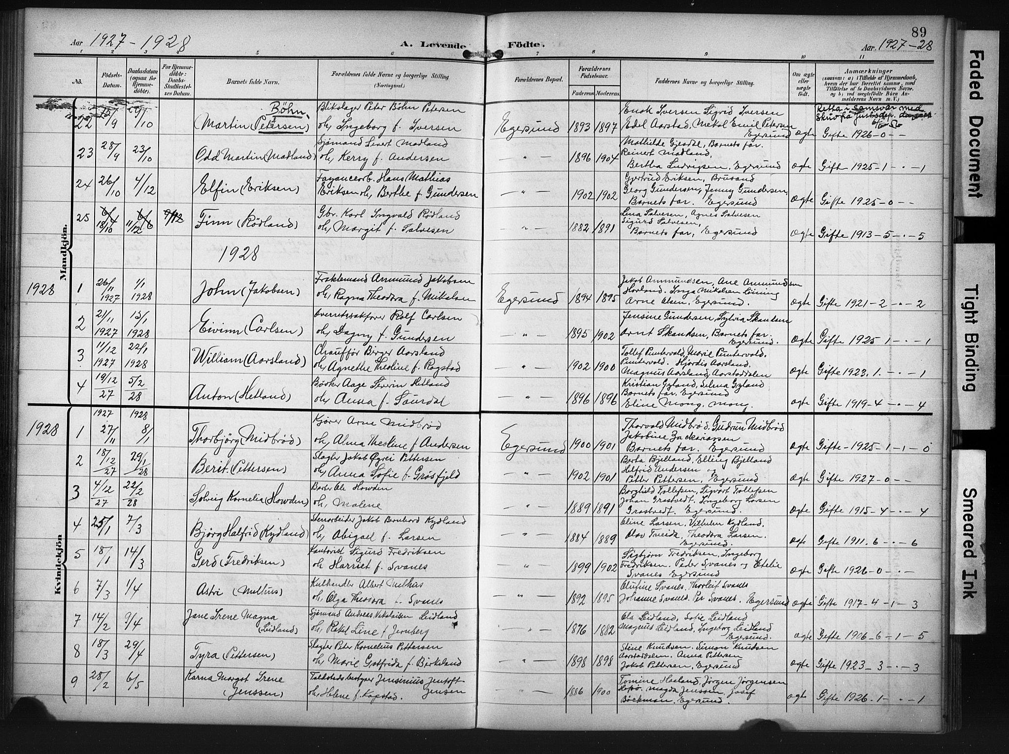 Eigersund sokneprestkontor, AV/SAST-A-101807/001/30/30BB/L0012: Parish register (copy) no. B 12, 1908-1930, p. 89