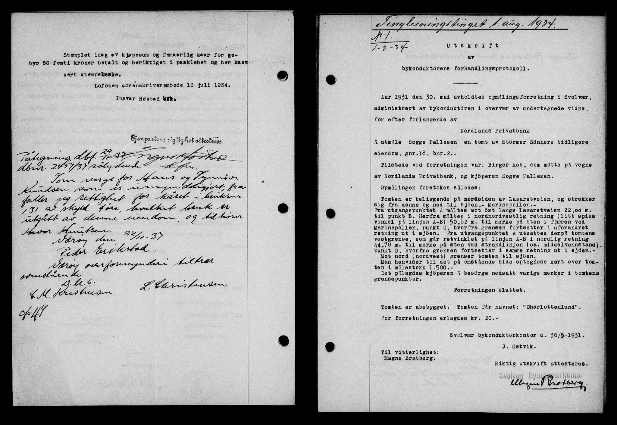 Lofoten sorenskriveri, SAT/A-0017/1/2/2C/L0030b: Mortgage book no. 30b, 1934-1934, Deed date: 01.08.1934