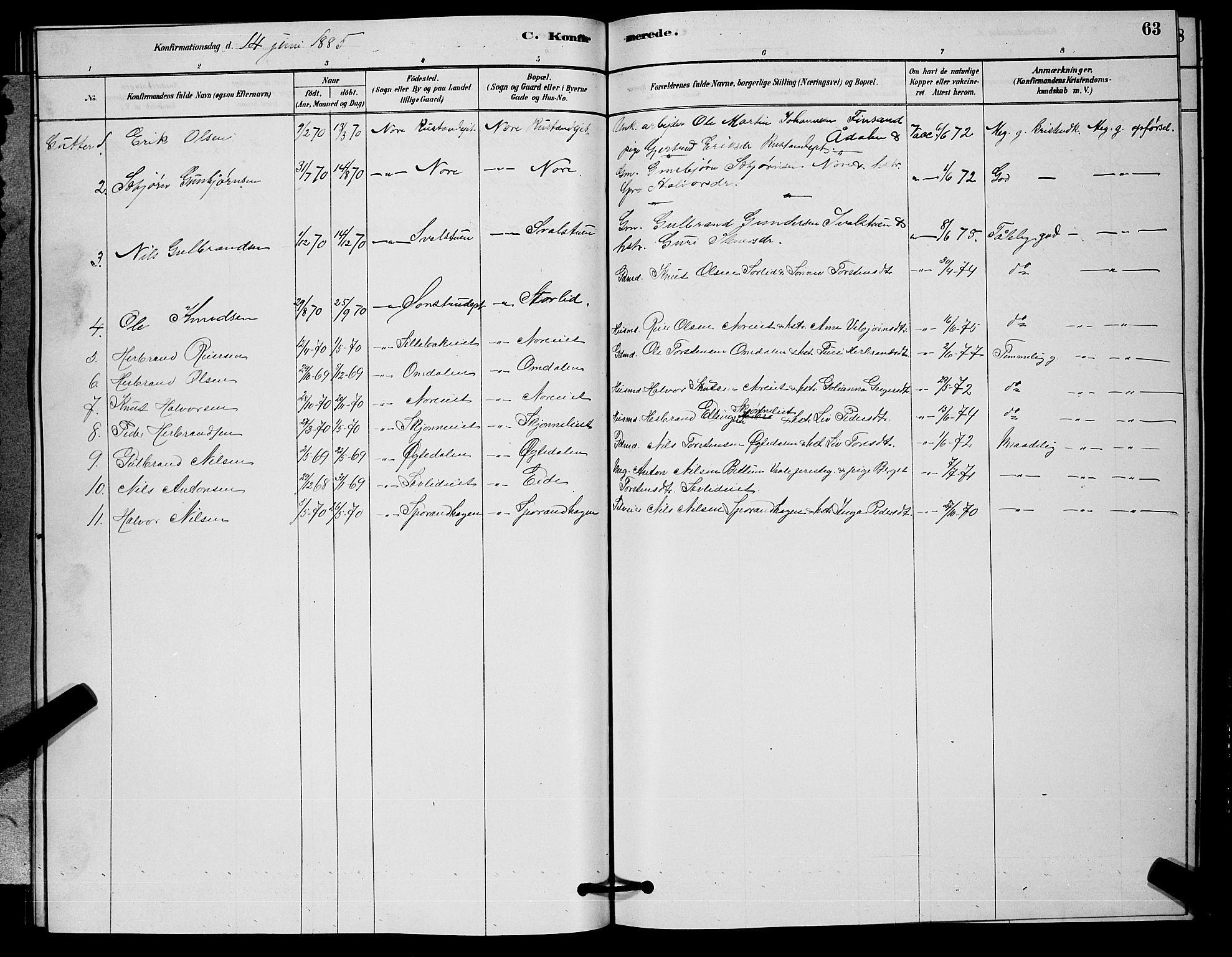 Nore kirkebøker, AV/SAKO-A-238/G/Ga/L0002: Parish register (copy) no. I 2, 1878-1885, p. 63