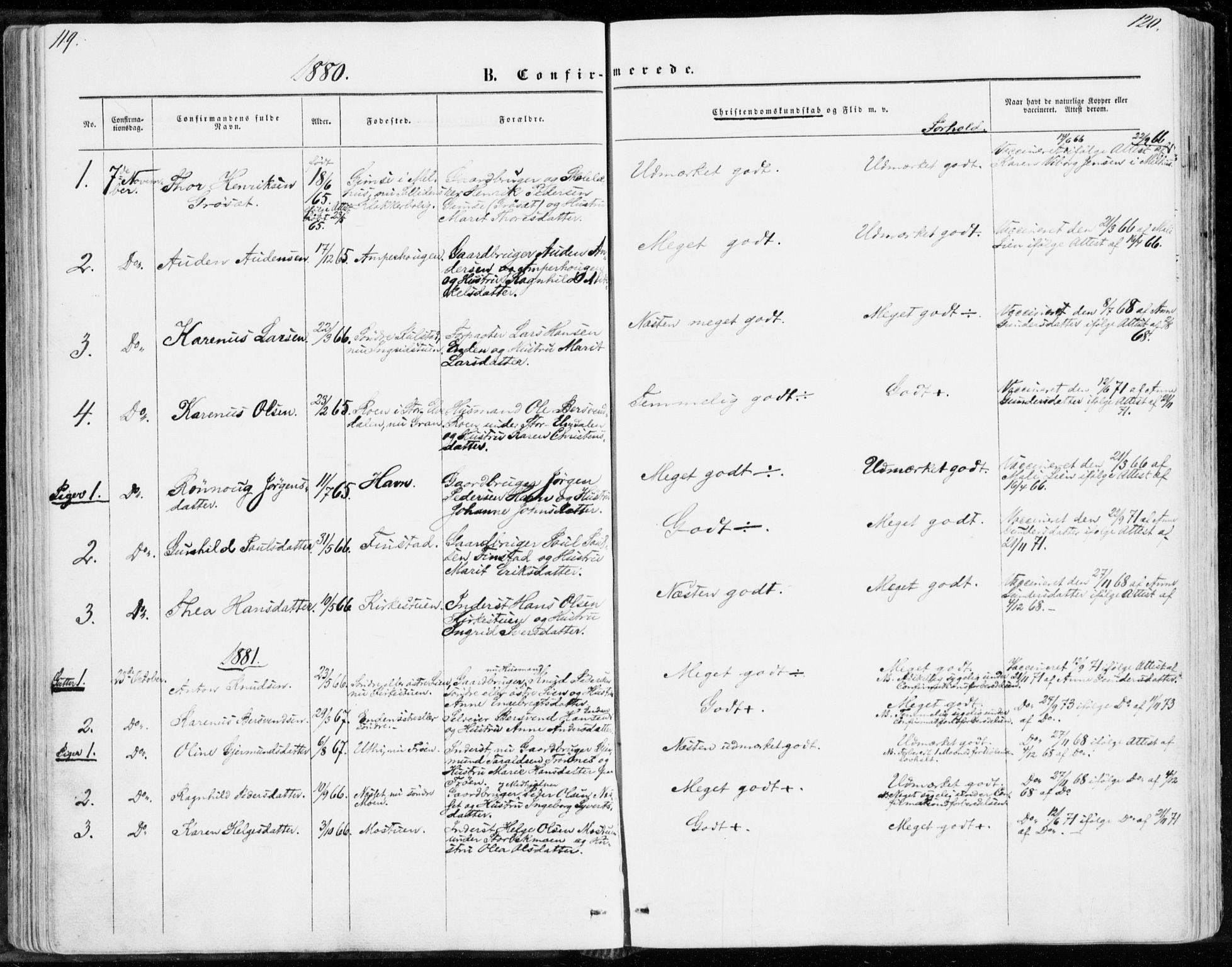 Sollia prestekontor, SAH/PREST-050/H/Ha/Haa/L0001: Parish register (official) no. 1, 1856-1885, p. 119-120
