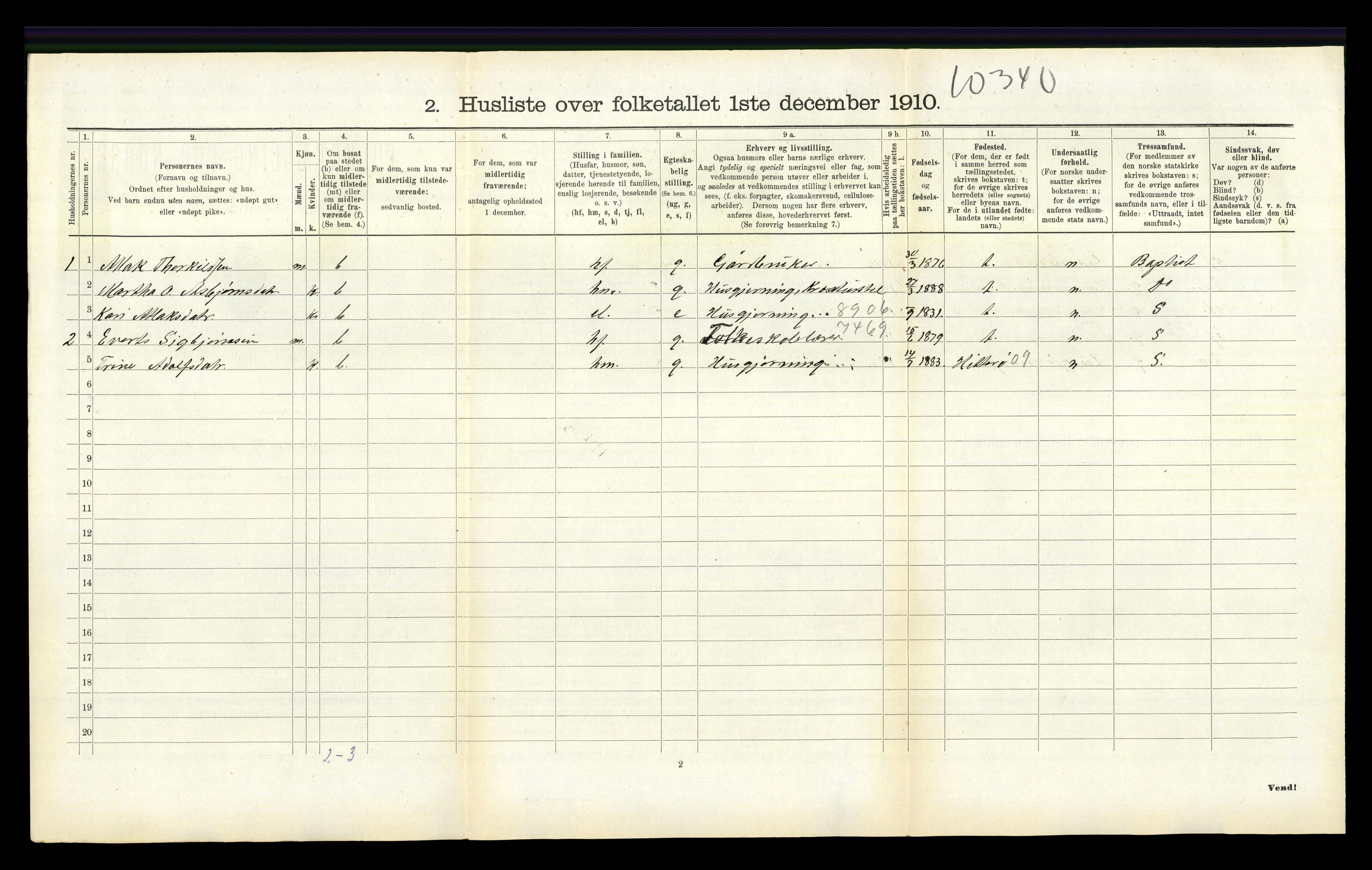 RA, 1910 census for Tonstad, 1910, p. 157