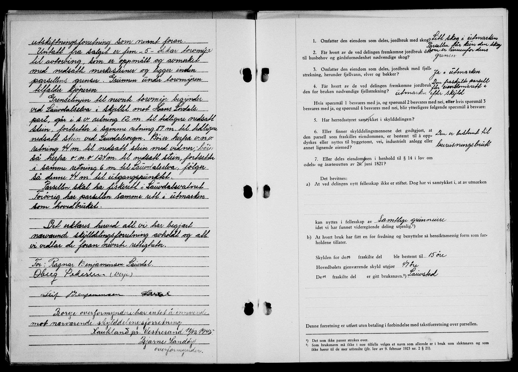 Lofoten sorenskriveri, SAT/A-0017/1/2/2C/L0013a: Mortgage book no. 13a, 1944-1946, Diary no: : 1099/1945