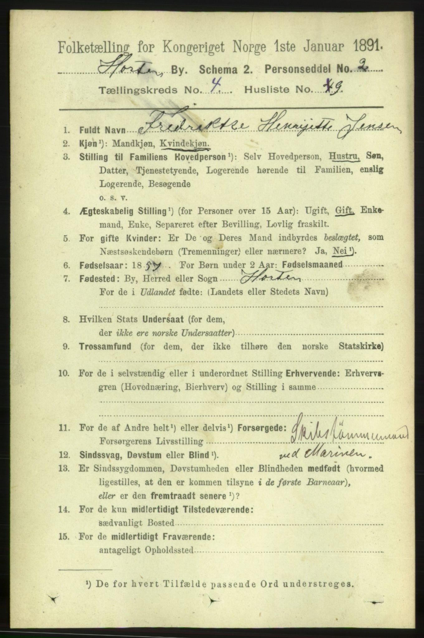 RA, 1891 census for 0703 Horten, 1891, p. 3274