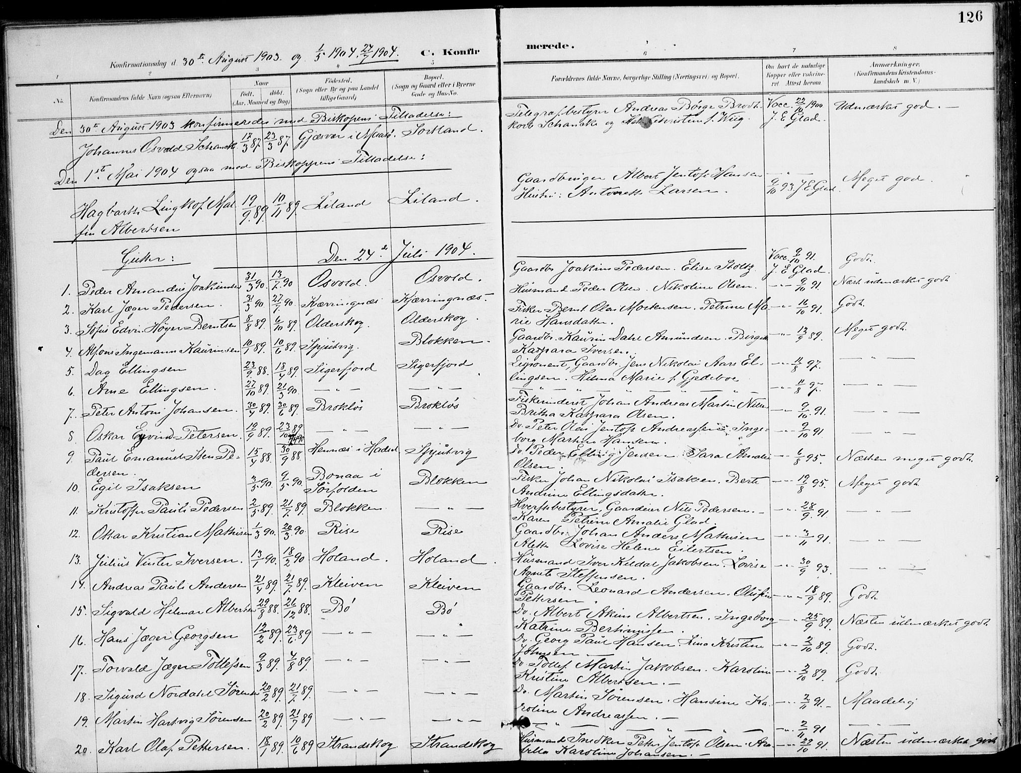 Ministerialprotokoller, klokkerbøker og fødselsregistre - Nordland, AV/SAT-A-1459/895/L1372: Parish register (official) no. 895A07, 1894-1914, p. 126