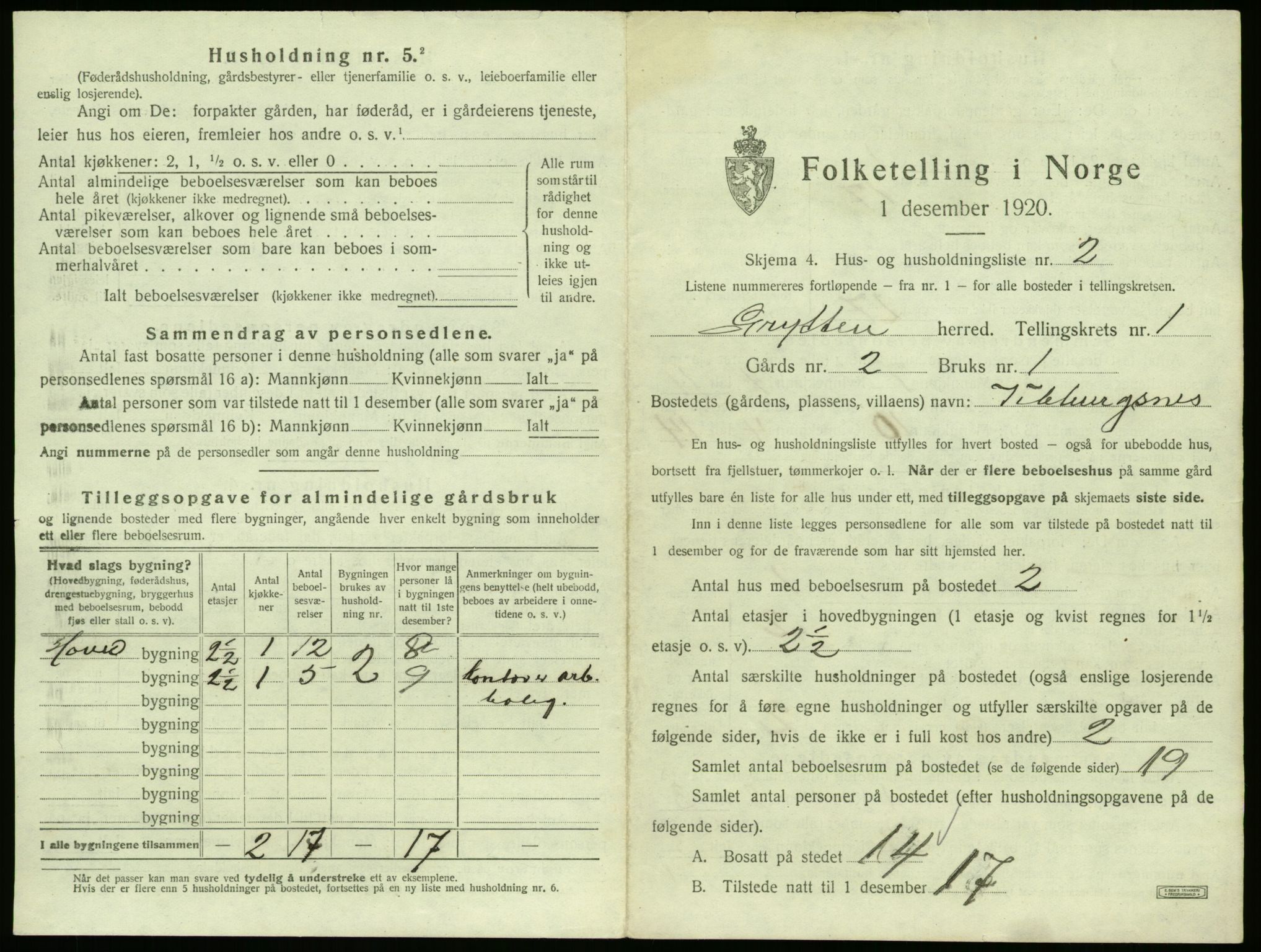 SAT, 1920 census for Grytten, 1920, p. 36