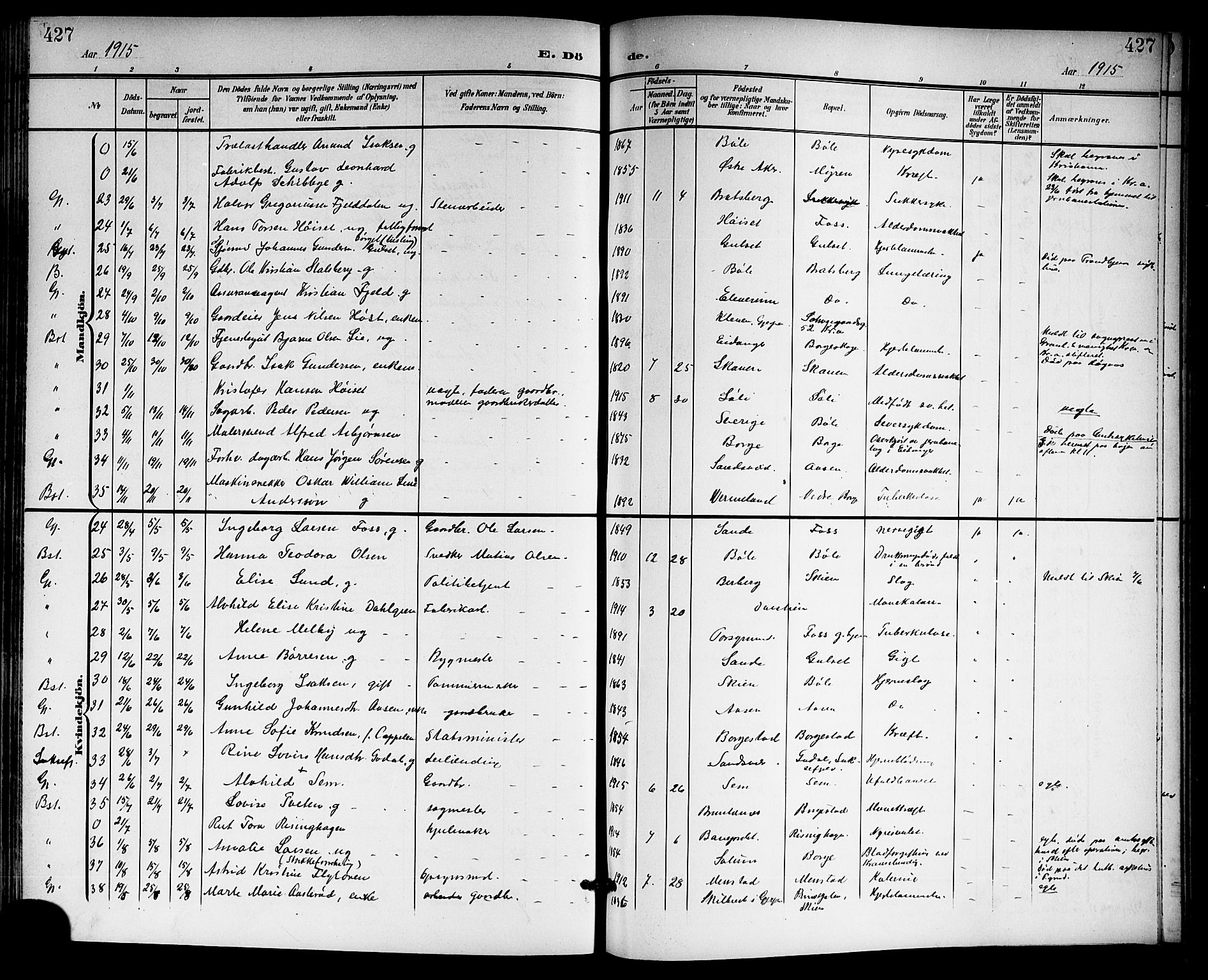 Gjerpen kirkebøker, SAKO/A-265/G/Ga/L0003: Parish register (copy) no. I 3, 1901-1919, p. 427