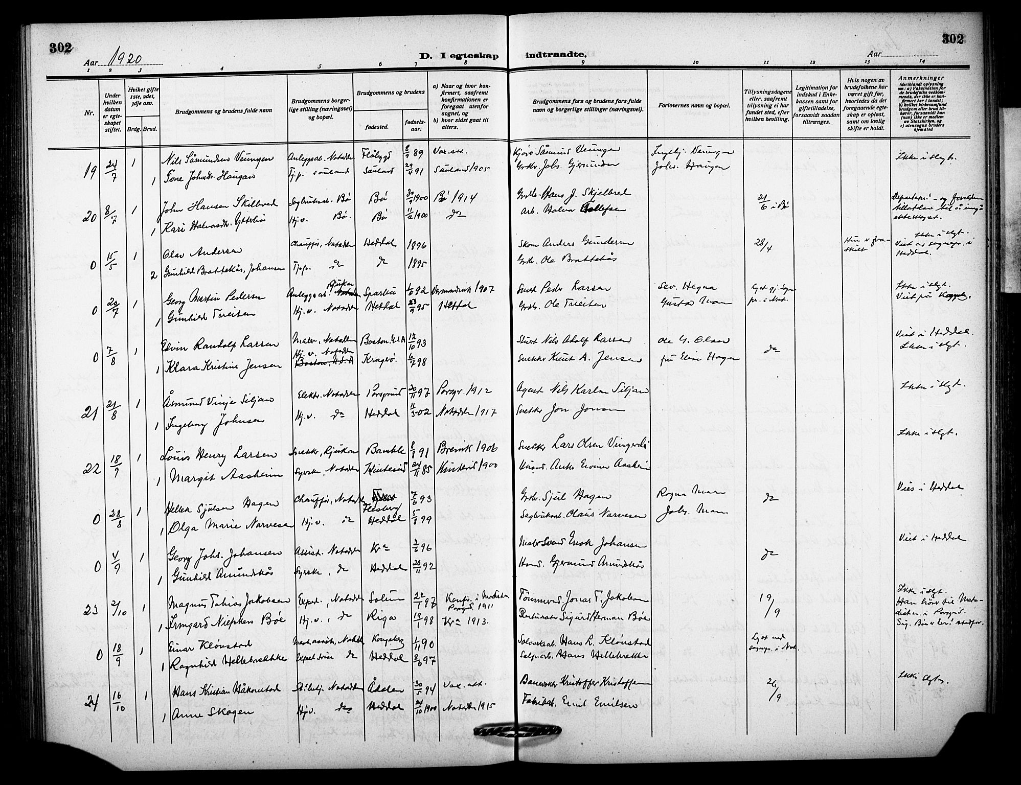 Notodden kirkebøker, AV/SAKO-A-290/G/Ga/L0001: Parish register (copy) no. 1, 1912-1923, p. 302