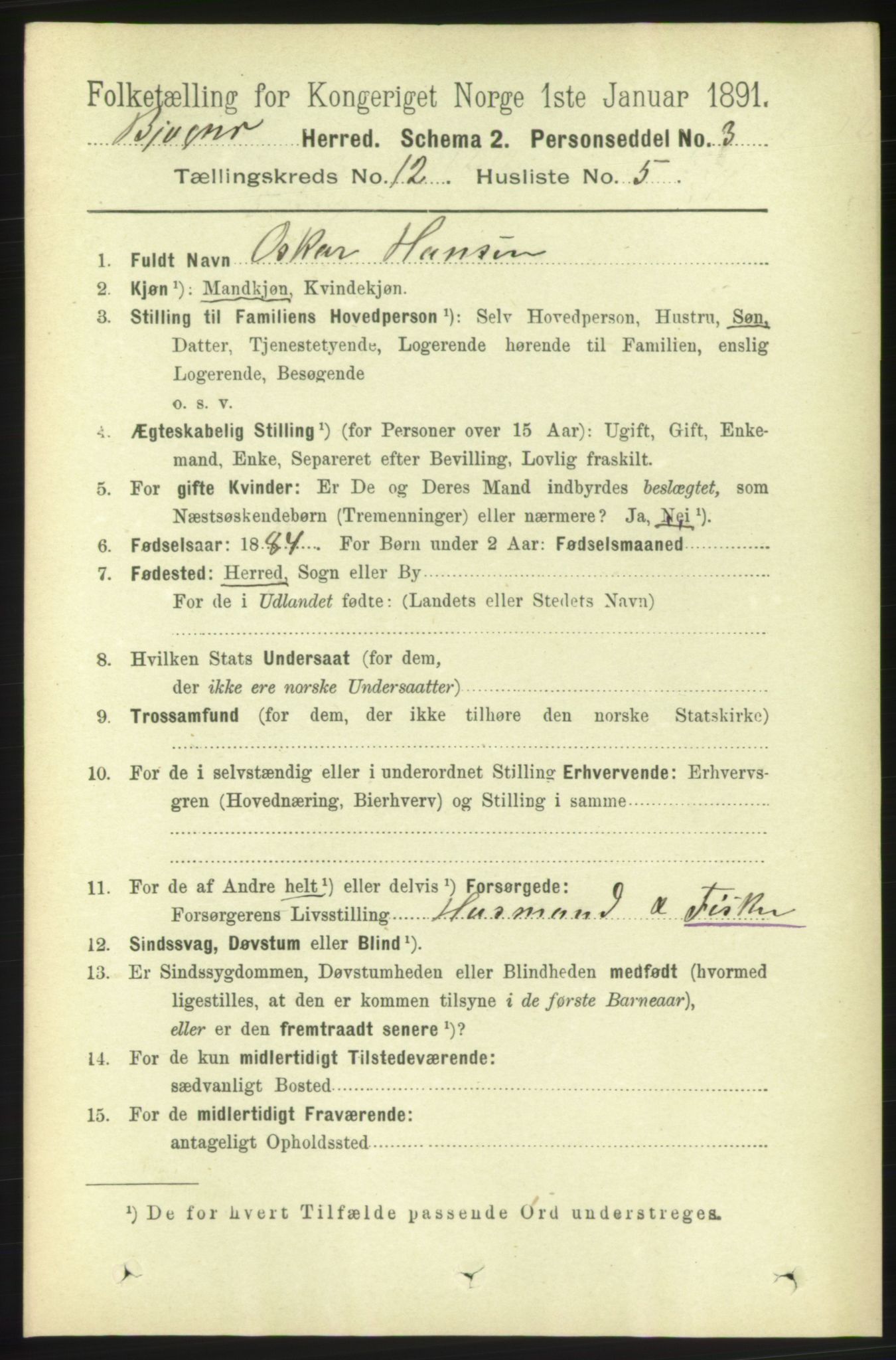 RA, 1891 census for 1627 Bjugn, 1891, p. 3506