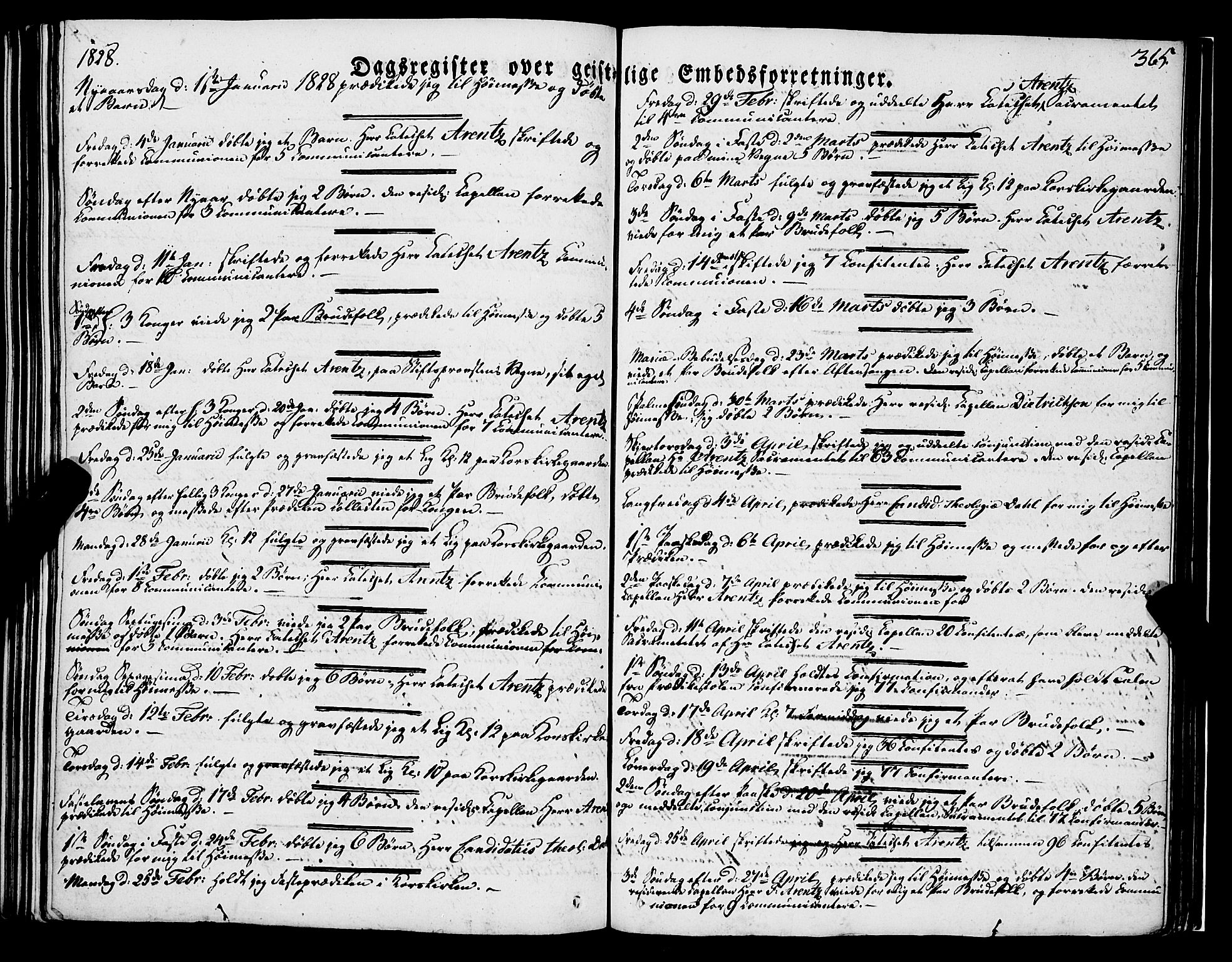 Korskirken sokneprestembete, SAB/A-76101/H/Haa/L0050: Parish register (official) no. F 1, 1821-1869, p. 365