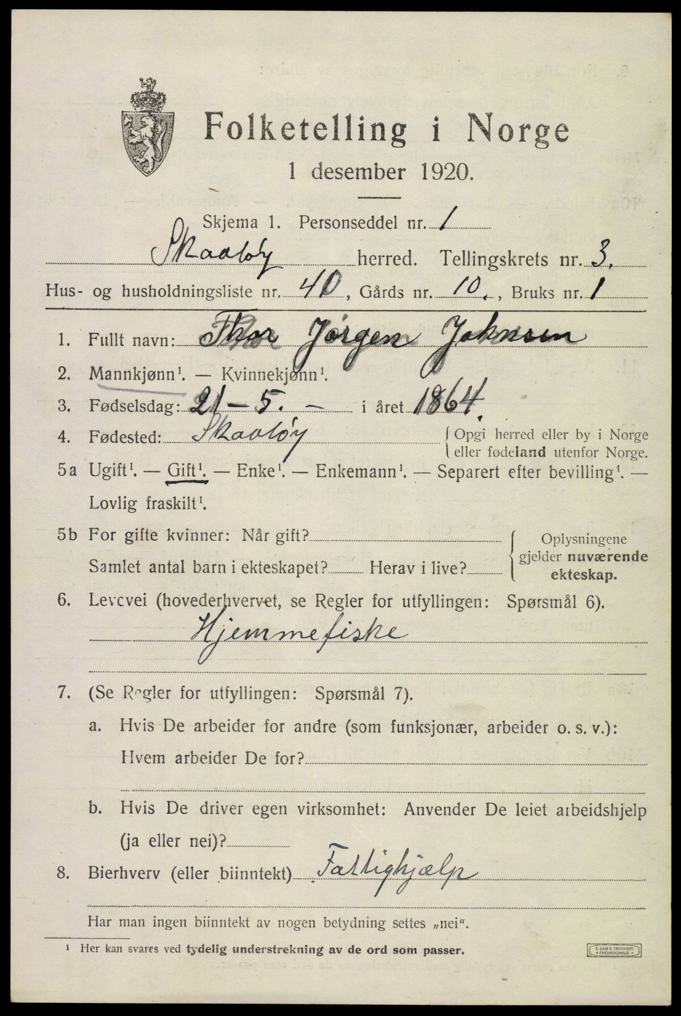 SAKO, 1920 census for Skåtøy, 1920, p. 3118