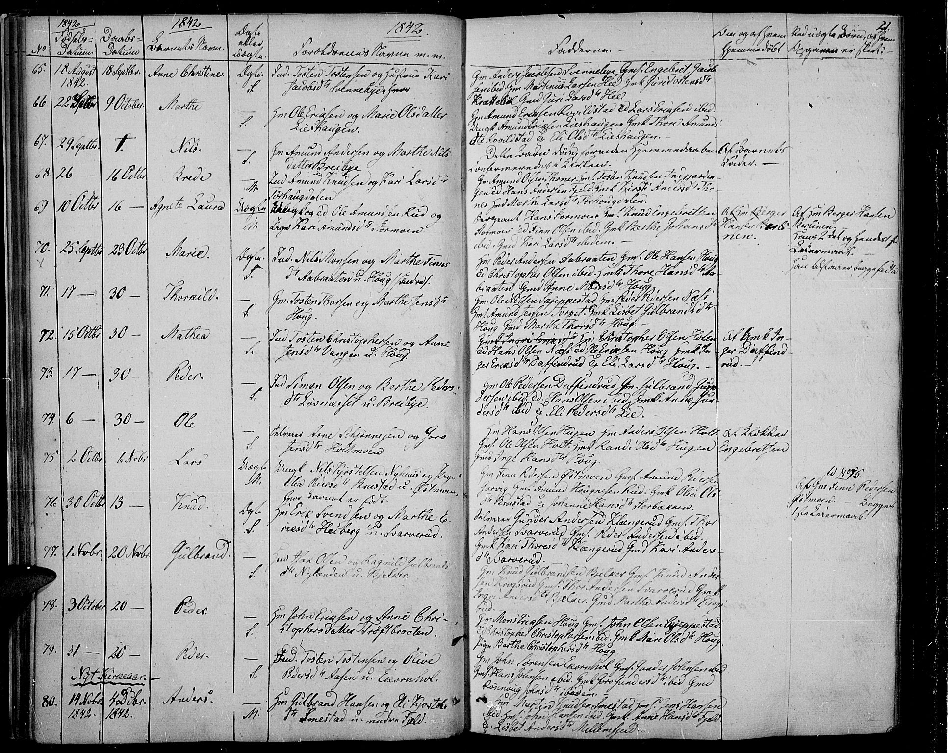 Nord-Odal prestekontor, AV/SAH-PREST-032/H/Ha/Haa/L0002: Parish register (official) no. 2, 1839-1850, p. 21