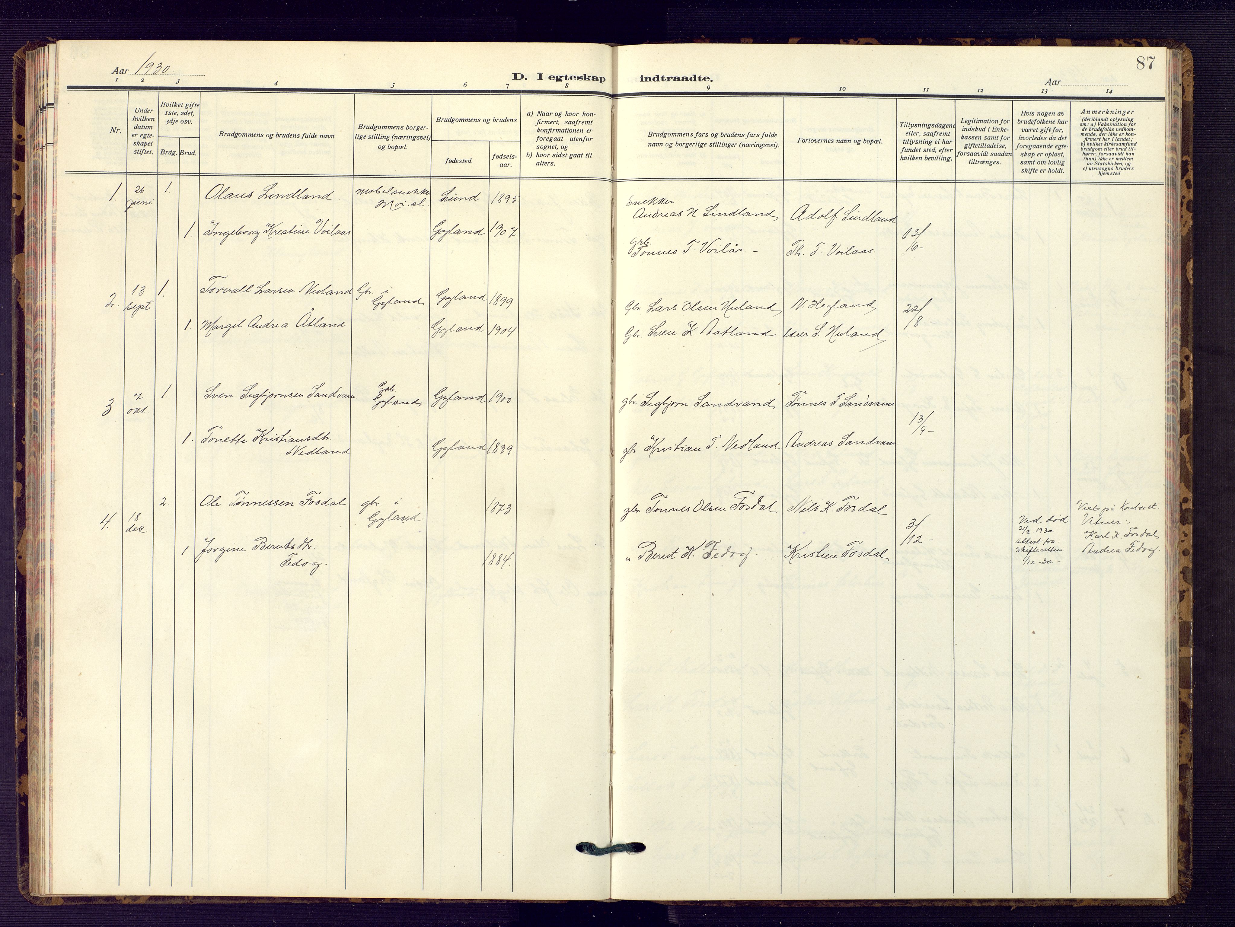 Bakke sokneprestkontor, AV/SAK-1111-0002/F/Fb/Fbb/L0005: Parish register (copy) no. B 5, 1927-1947, p. 87