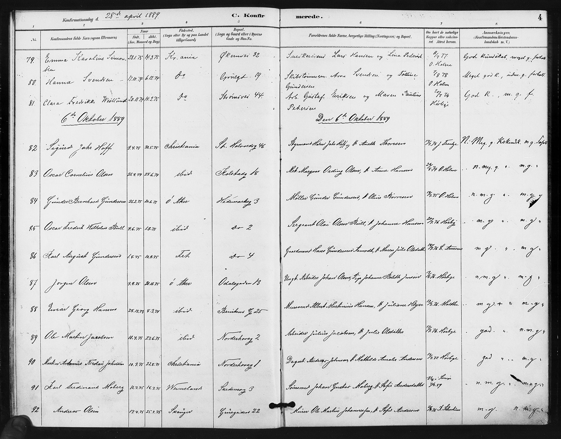 Kampen prestekontor Kirkebøker, AV/SAO-A-10853/F/Fa/L0006: Parish register (official) no. I 6, 1889-1896, p. 4