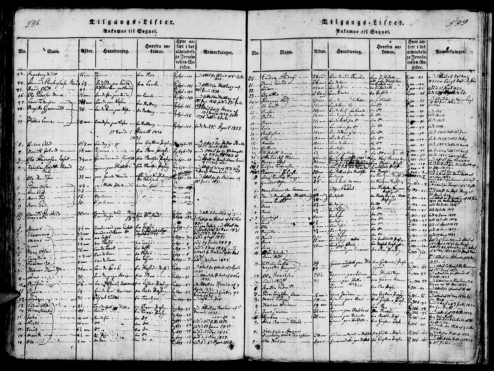 Ministerialprotokoller, klokkerbøker og fødselsregistre - Møre og Romsdal, SAT/A-1454/565/L0747: Parish register (official) no. 565A01, 1817-1844, p. 598-599