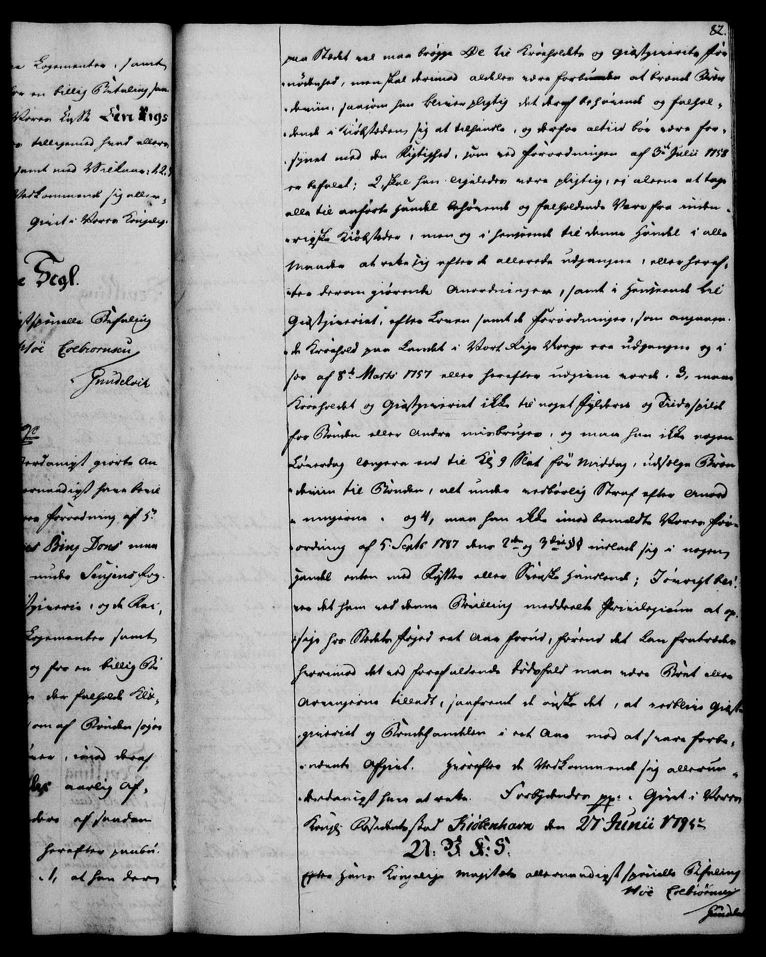 Rentekammeret, Kammerkanselliet, RA/EA-3111/G/Gg/Gga/L0016: Norsk ekspedisjonsprotokoll med register (merket RK 53.16), 1794-1800, p. 82