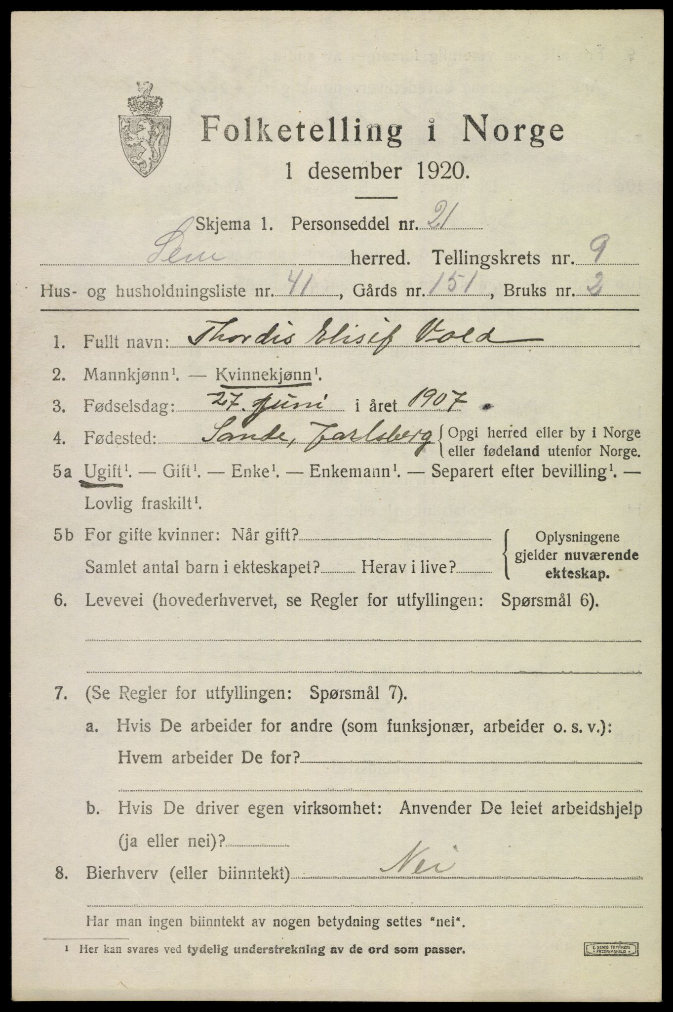 SAKO, 1920 census for Sem, 1920, p. 13013