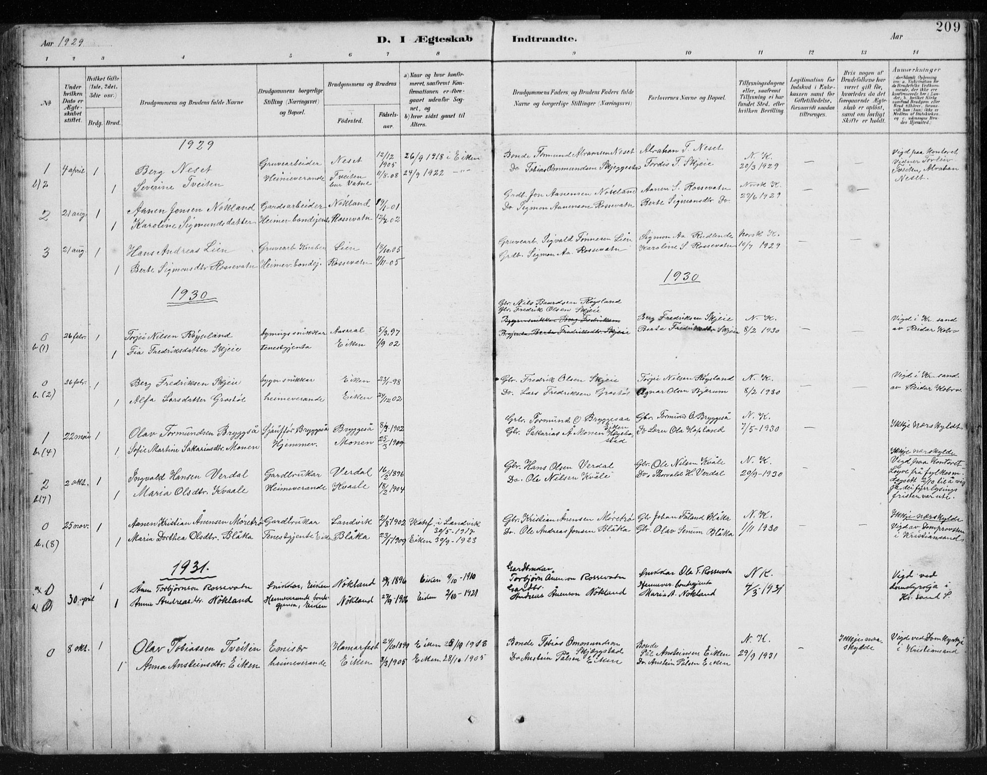 Hægebostad sokneprestkontor, AV/SAK-1111-0024/F/Fb/Fbb/L0003: Parish register (copy) no. B 3, 1887-1937, p. 209