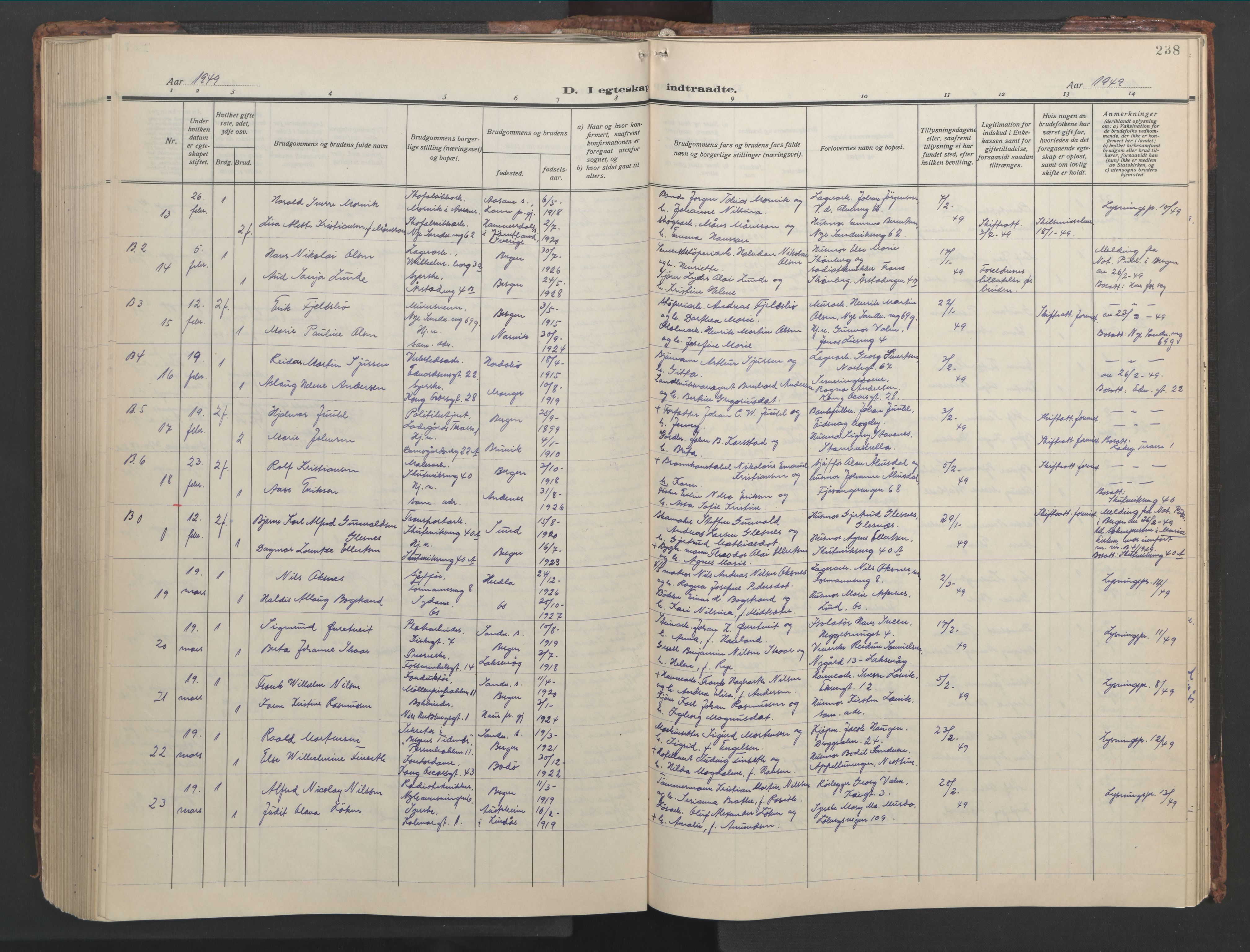 Sandviken Sokneprestembete, SAB/A-77601/H/Hb/L0015: Parish register (copy) no. D 2, 1929-1953, p. 237b-238a