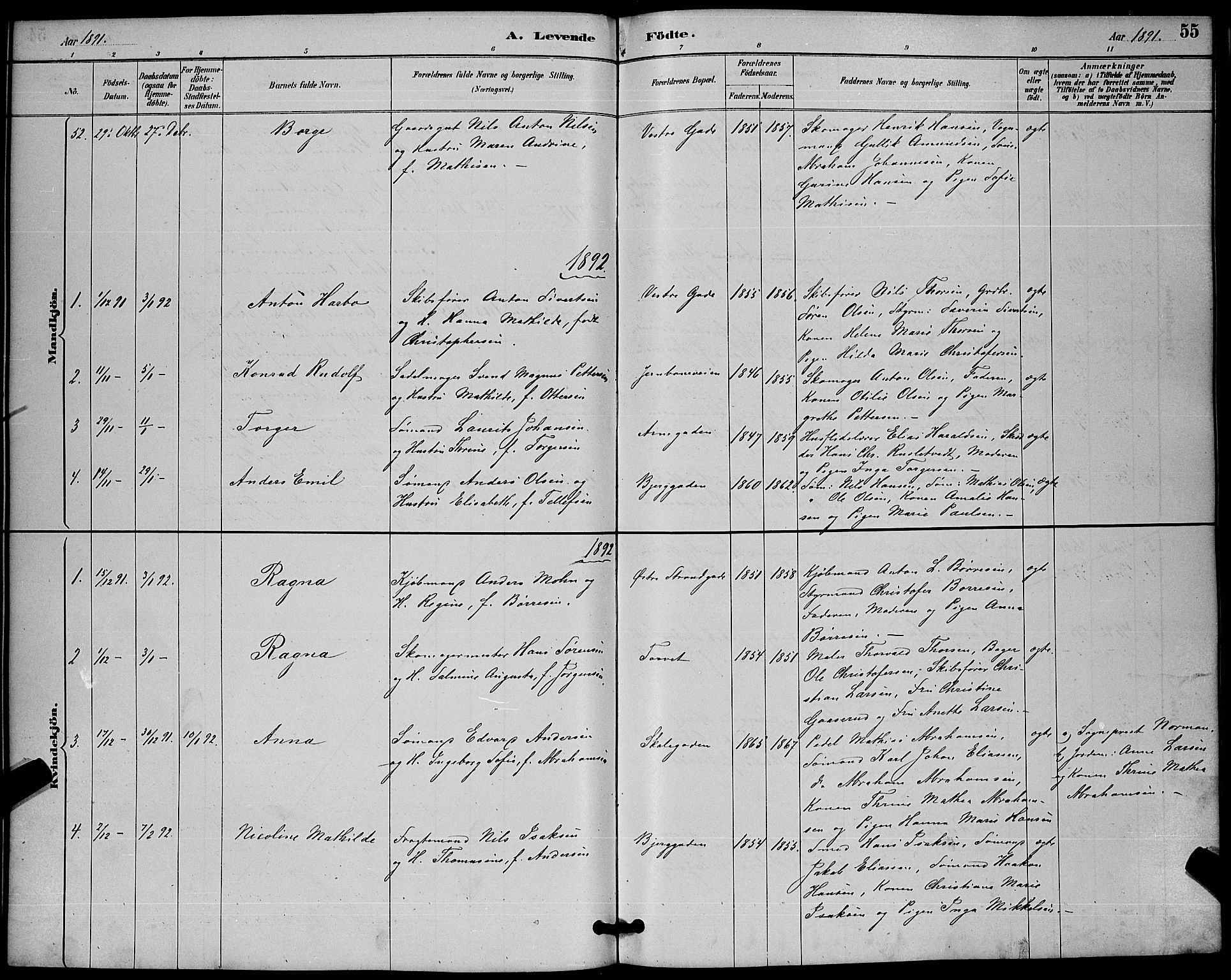 Sandefjord kirkebøker, SAKO/A-315/G/Ga/L0001: Parish register (copy) no. 1, 1885-1903, p. 55