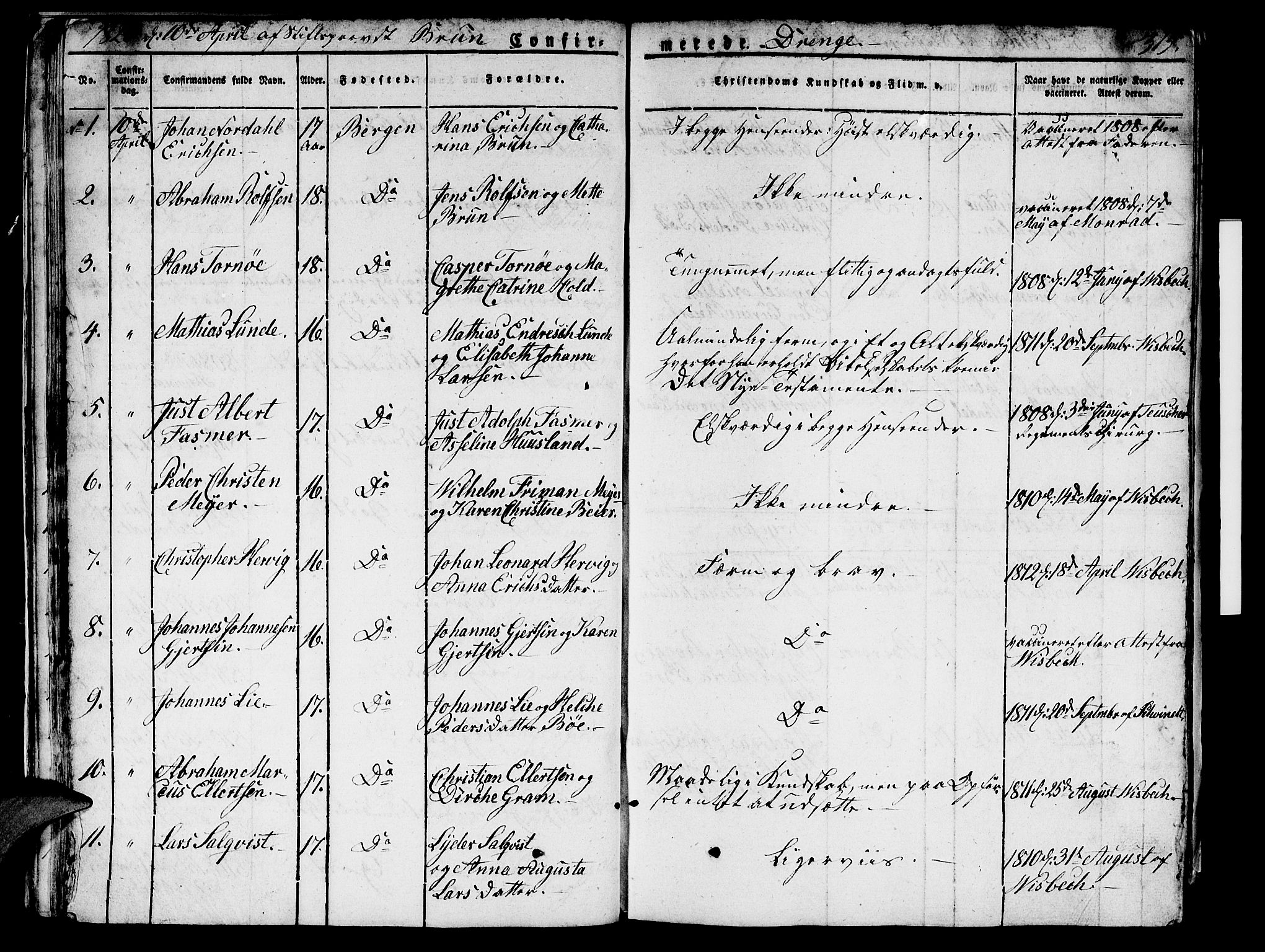 Domkirken sokneprestembete, SAB/A-74801/H/Hab/L0002: Parish register (copy) no. A 2, 1821-1839, p. 315
