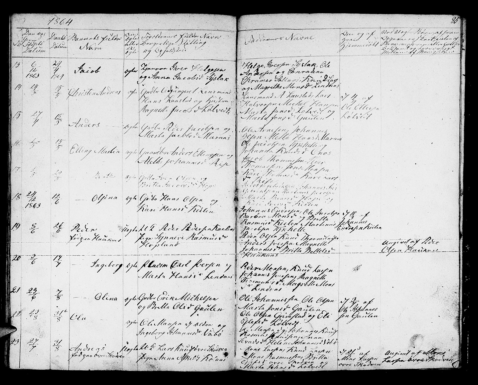 Lindås Sokneprestembete, SAB/A-76701/H/Hab: Parish register (copy) no. B 1, 1853-1866, p. 85