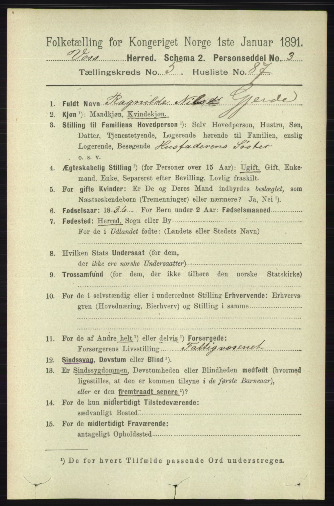 RA, 1891 census for 1235 Voss, 1891, p. 3206