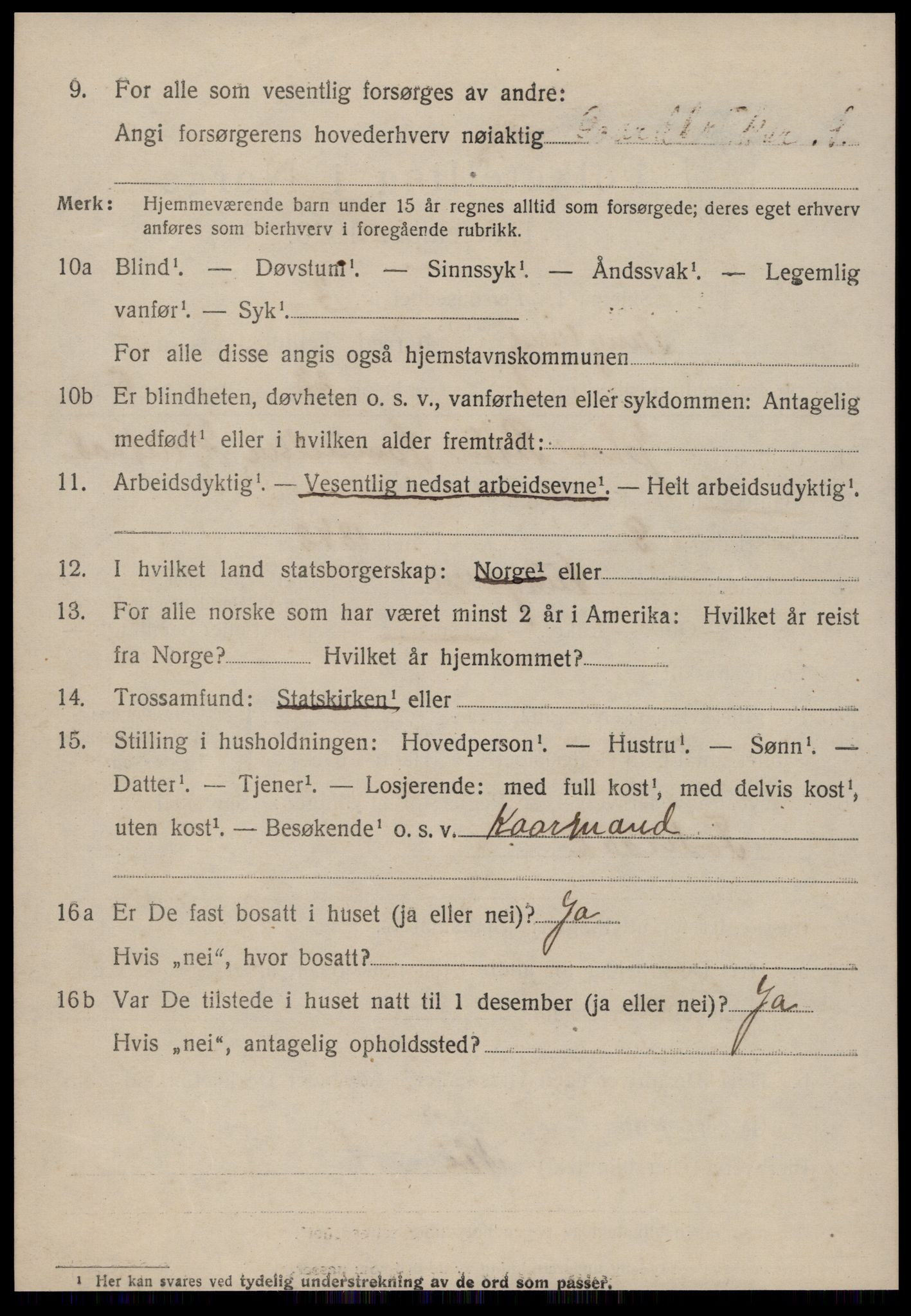 SAT, 1920 census for Sunnylven, 1920, p. 2541