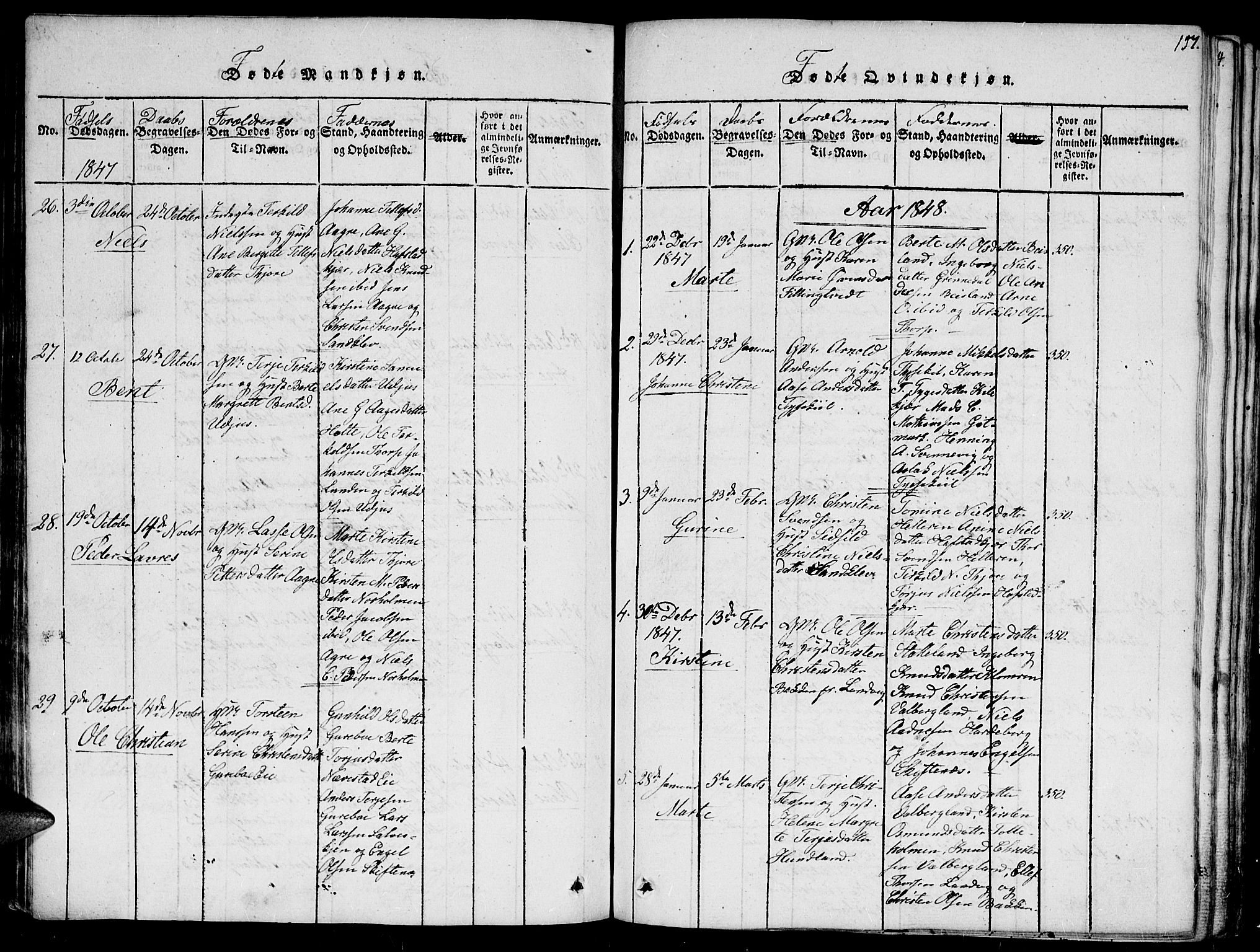 Hommedal sokneprestkontor, SAK/1111-0023/F/Fa/Fab/L0003: Parish register (official) no. A 3, 1815-1848, p. 157