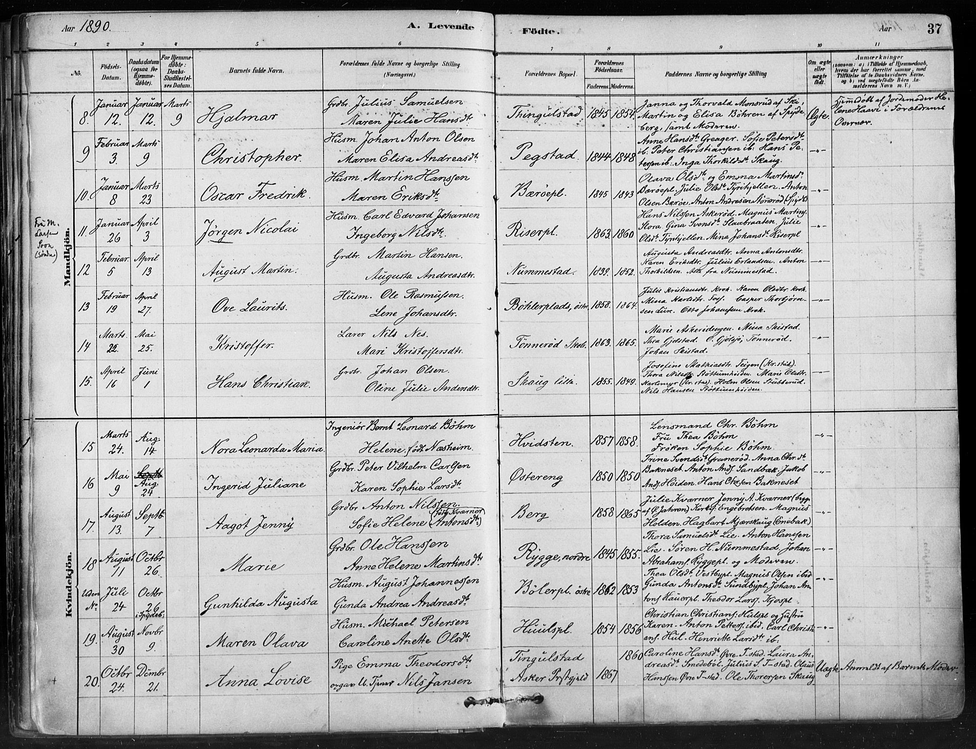 Hobøl prestekontor Kirkebøker, AV/SAO-A-2002/F/Fa/L0005: Parish register (official) no. I 5, 1878-1904, p. 37